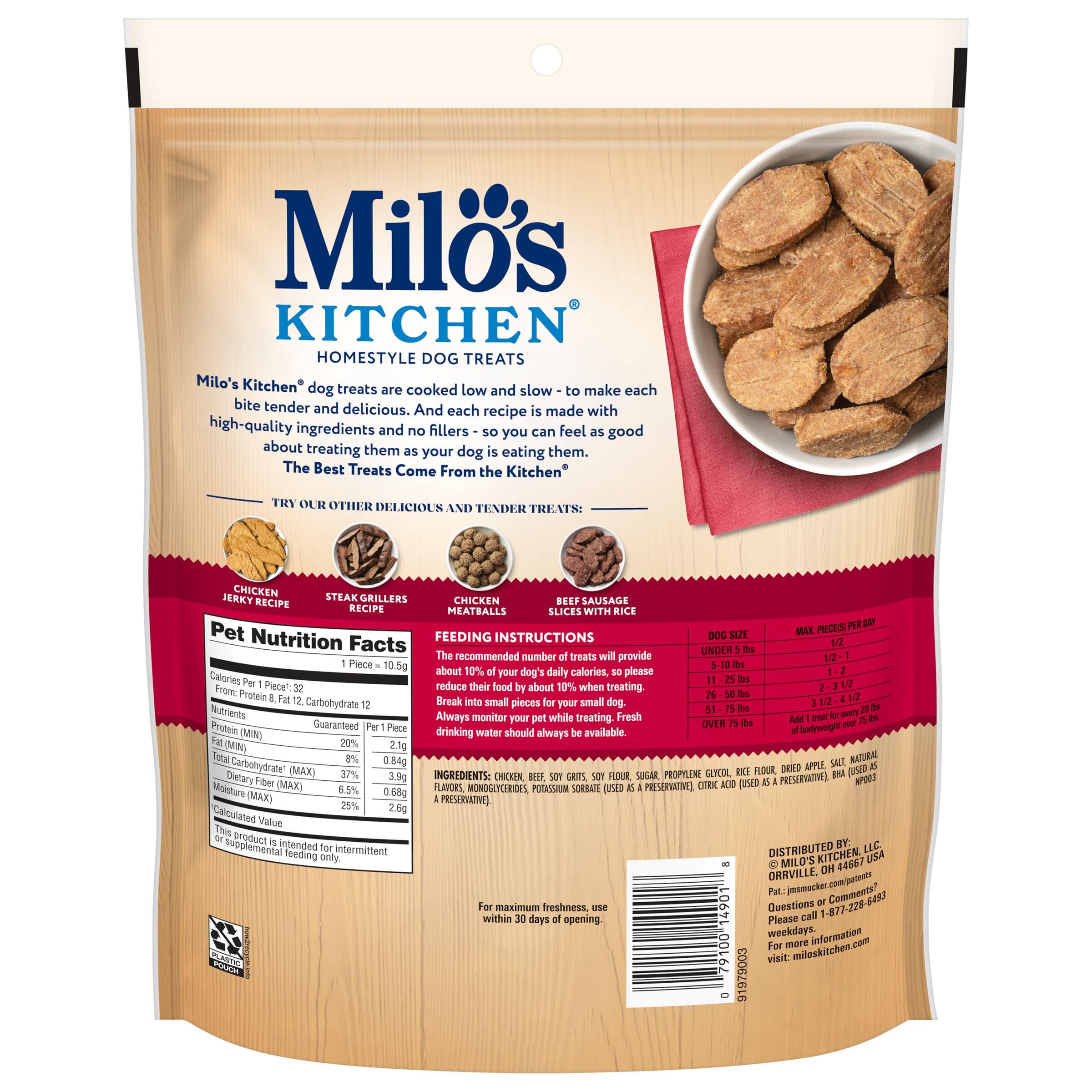 Milo’s Kitchen Chicken & Apple Sausage Slices Dog Treats, 18 Oz. Bag