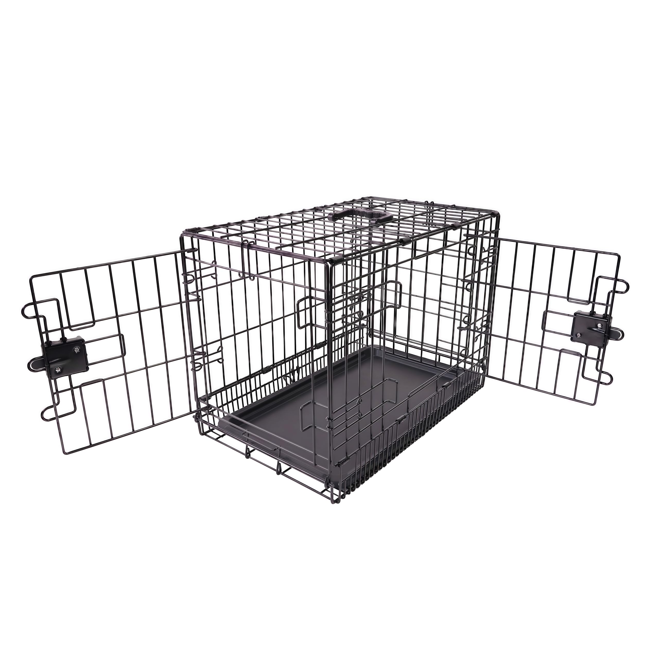 Amazon Basics Portable, Foldable Metal Wire Dog Crate with Removable Tray, Double Door, Divider Panel, Easy to Assemble, 30 x 19 x 21 in, Black