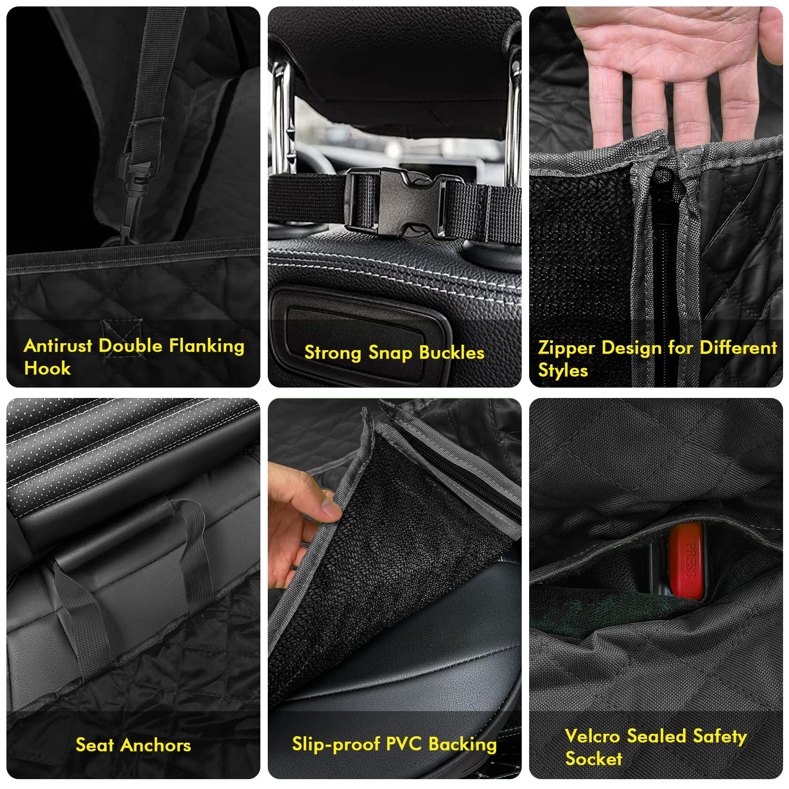 GURETER Dog Car Seat Cover for Back Seat, Waterproof Scratch Proof Hammock with Side Flaps anf Large Mesh Window, Nonslip Backseat Dogs Fit Car, SUV and Truck, Cover, Black, CWLSGU1