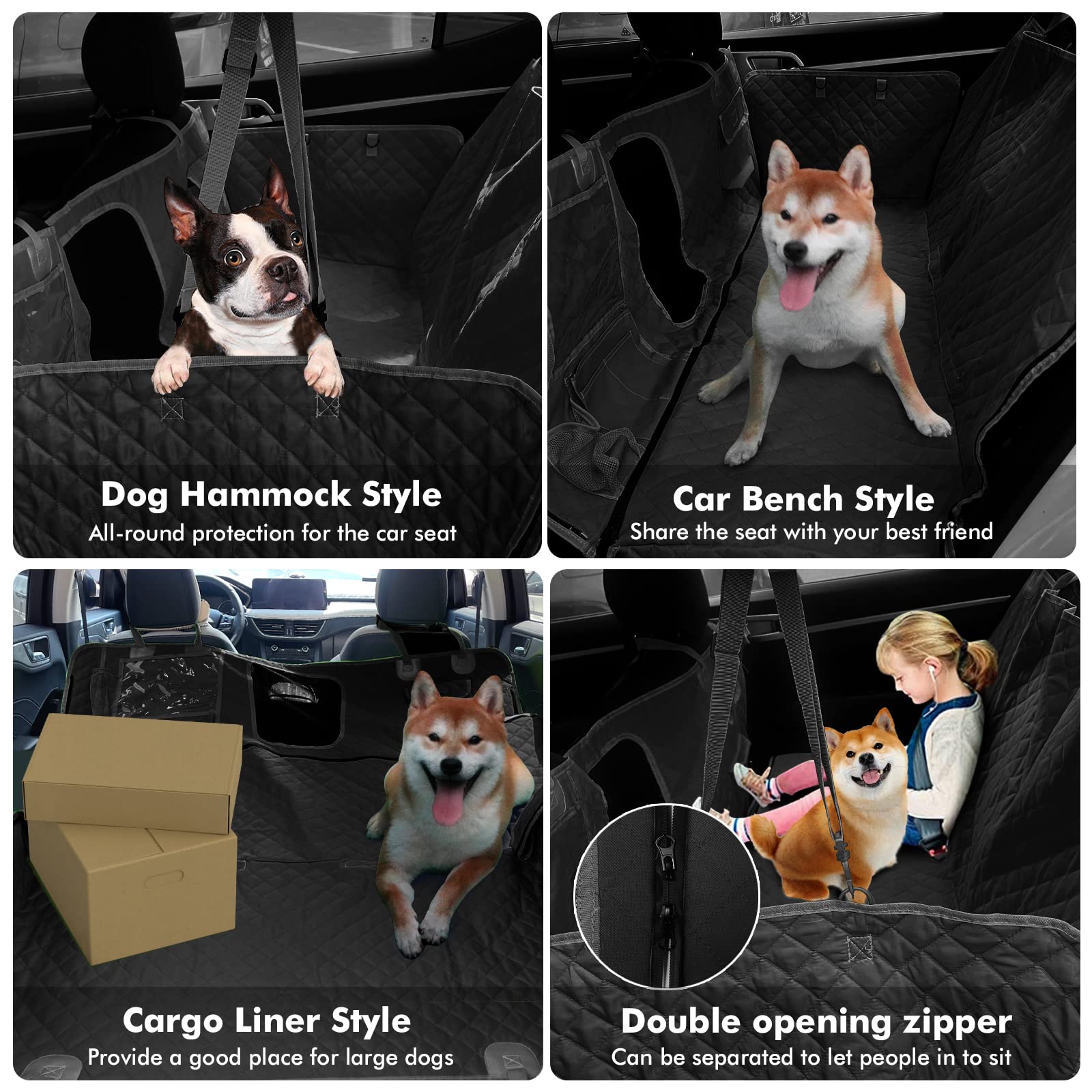 GURETER Dog Car Seat Cover for Back Seat, Waterproof Scratch Proof Hammock with Side Flaps anf Large Mesh Window, Nonslip Backseat Dogs Fit Car, SUV and Truck, Cover, Black, CWLSGU1