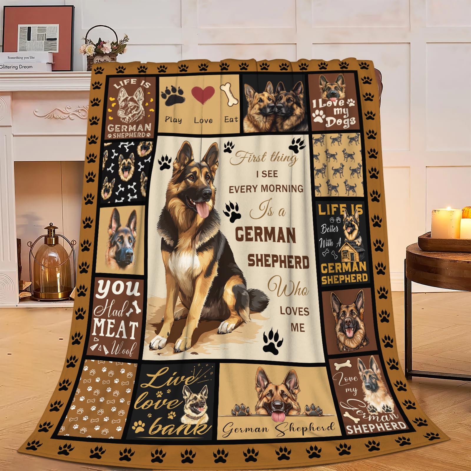 German Shepherd Blanket Soft Fuzzy Fleece Dog Blanket Decor Cozy Warm Plush Flannel Blanket Gifts for Boys Girls Men Women Home Chair Sofa Couch Bed 50"X40"