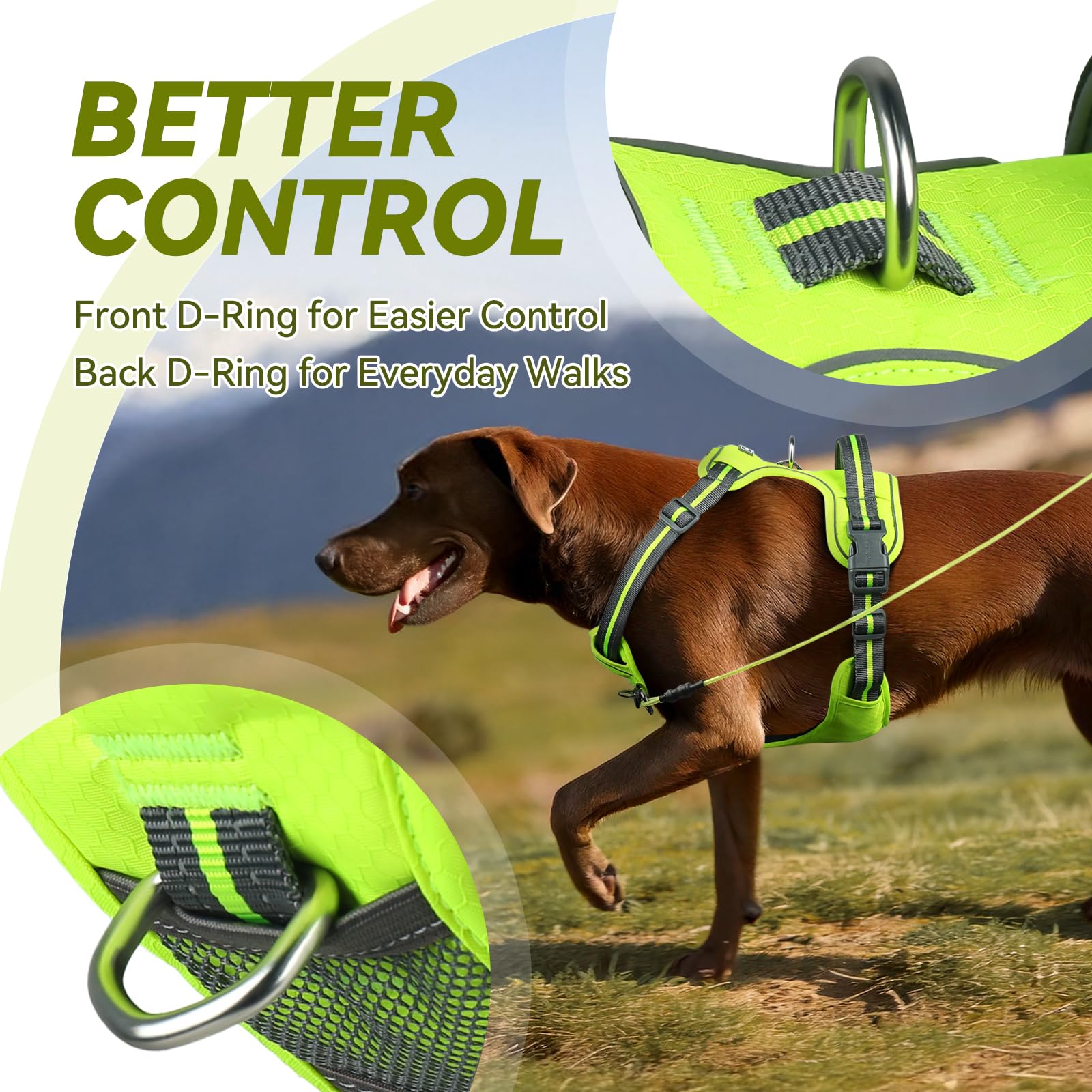 VIVAGLORY Dog Harness Easewalk No Pull Dog Harness with Handle Front Clip & Back Clip for Training Walking Lifting, No Pull Adjustable Easy On Padded Comfortable for Pet, M, Bright Yellow - Patterned