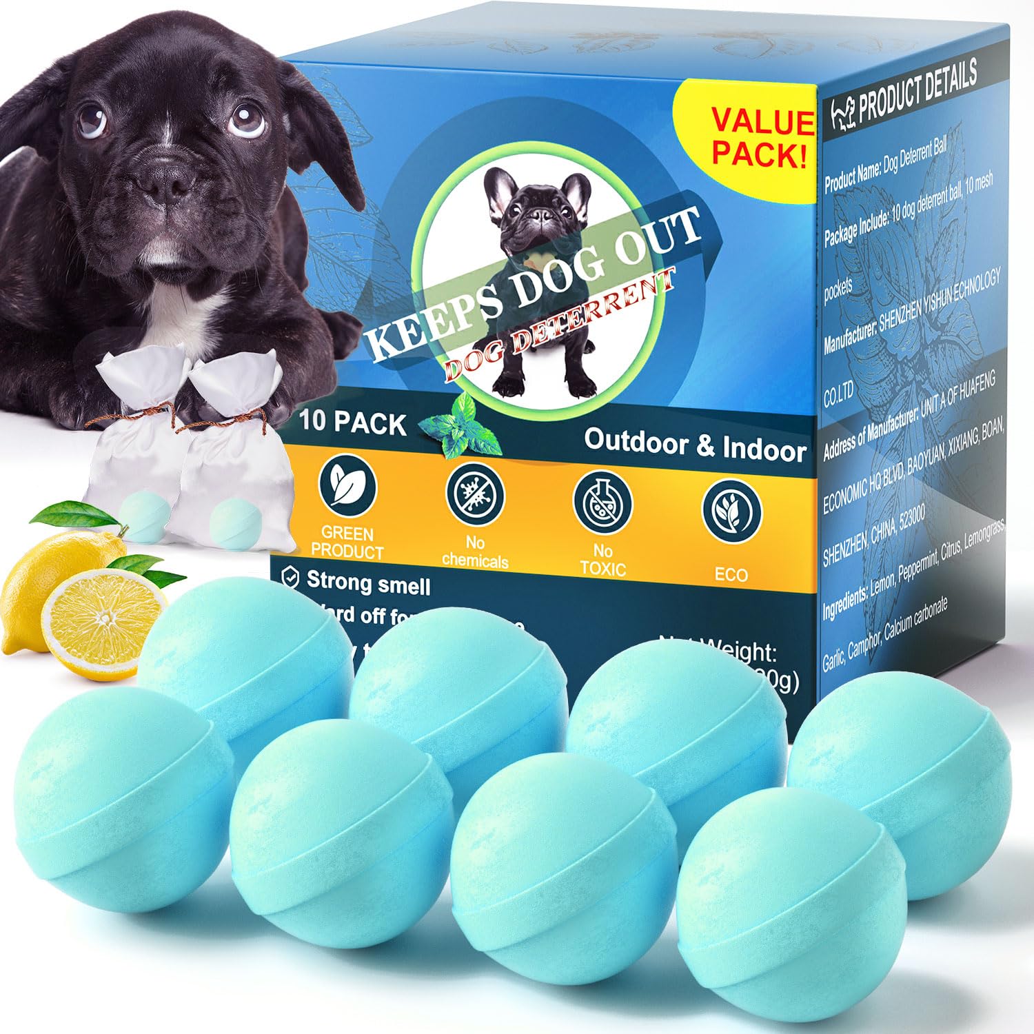 LAOFAN Dog Deterrent Outdoor, Dog Repellent for Yard, Preventing Dogs from Peeing Digging 10 Pack Natural Peppermint Oil Dog Cat Deterrent Ball Keep Out of Lawn Garden Prevent Scratch and Chew（Blue）