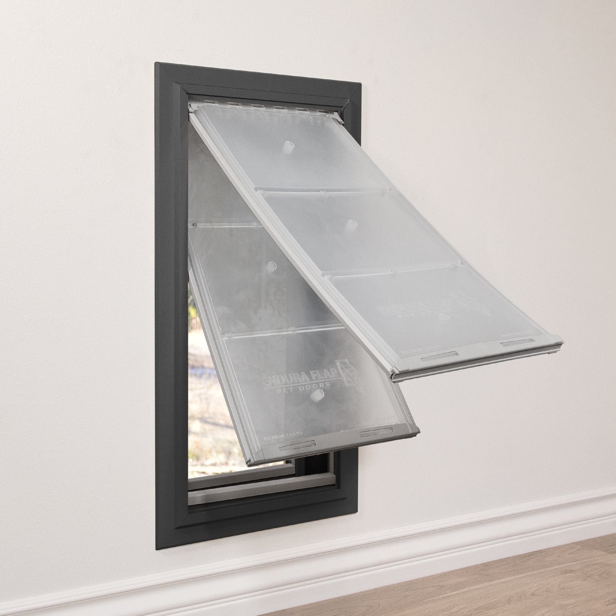 Endura Flap Double Flap Pet Door for Thick Walls | Deep Wall Design up to 13" Thick | Insulating Dual-Layer Flap & Durable Aluminum Frame | Includes Locking Cover | Black, Large, Double Flap