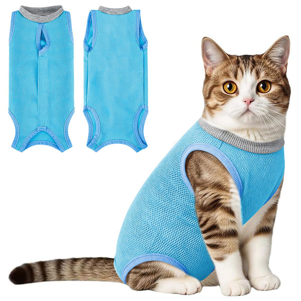 Coppthinktu Cat Recovery Suit Cat Onesie After Surgery, Breathable Cat Surgery Suit for Female Spay/Neuter, Kitten Surgical Recovery Body Suit Cone Alternative for Abdominal Wounds Blue Meidium