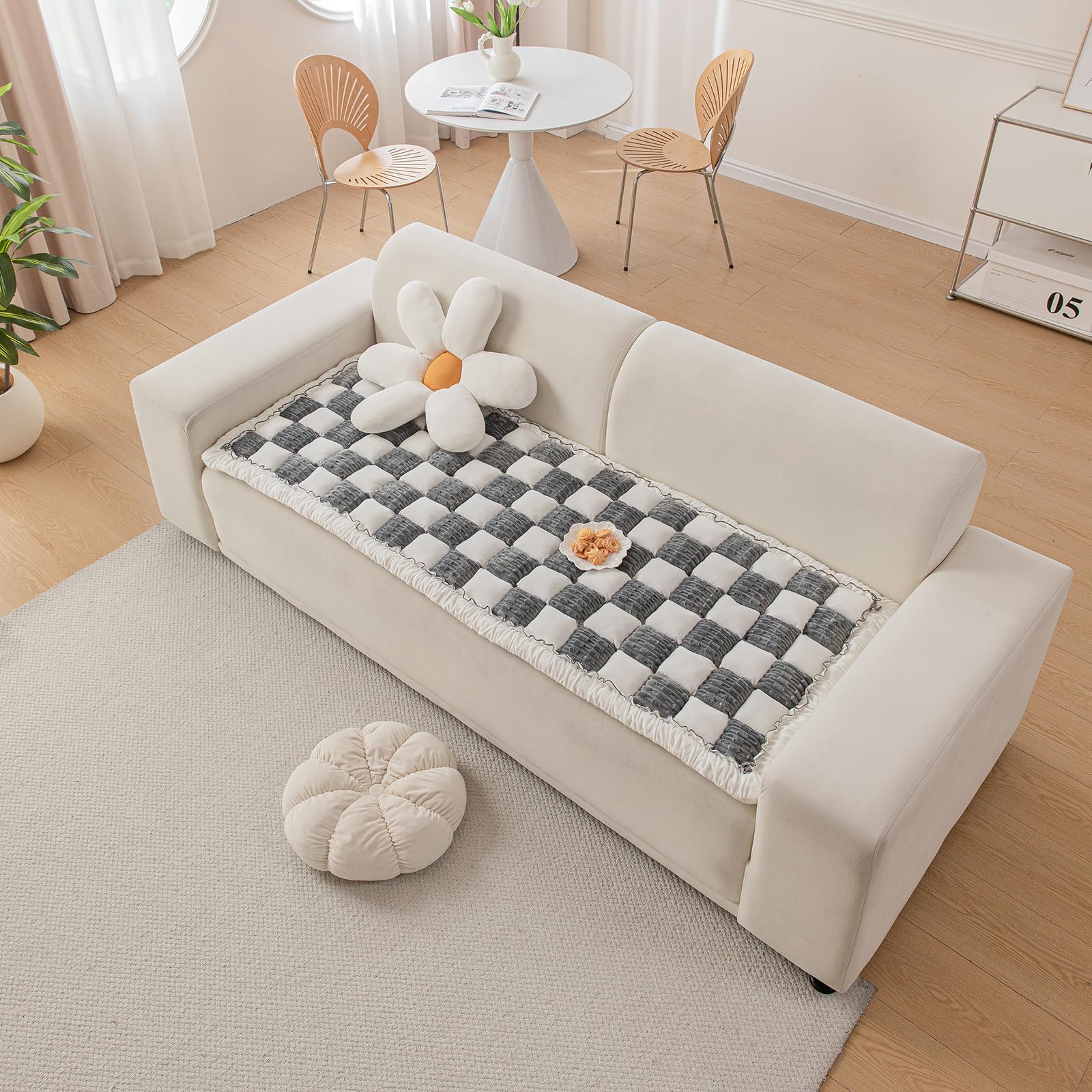 DREAMINGO Couch Cover for Dogs Washable, Funny Fuzzy Pet Sofa Covers Non Slip, Modern Checkered Dog Bed Mat, Thick Soft Couch Cushion Protector for 3 Seat Sofa, Grey, 27.6"x70.9"