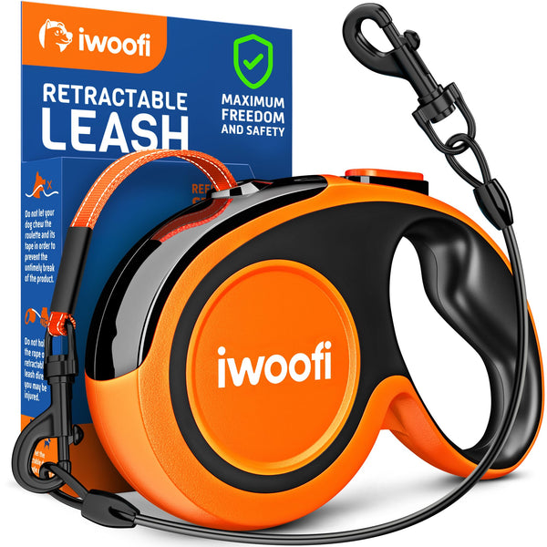 Retractable Dog Leash 18.2 ft – Chew Proof Cable Included – 360° Tangle-Free Design – Heavy Duty Reflective Leash – Soft Anti-Slip Grip Outdoor Daily for Small Medium Dogs up to 50 lbs (Orange)