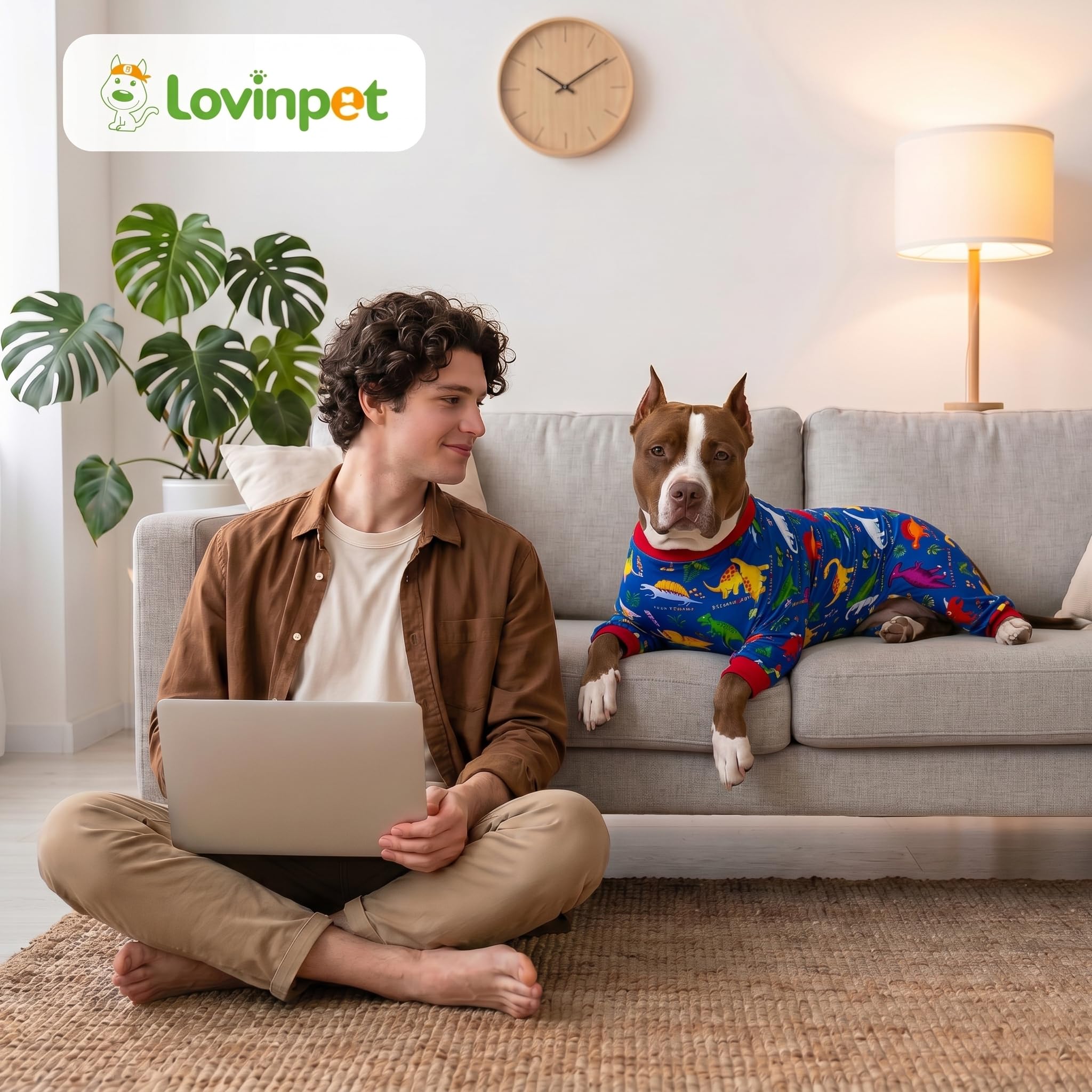 LovinPet Dog Pajamas for Large Dogs, Wound Care, Post Surgery Dog Clothes, Lost World Dinosaurs Print, UV Protection, Pet Anxiety Relief, Large Dog Onesies, Pet PJ's, XL