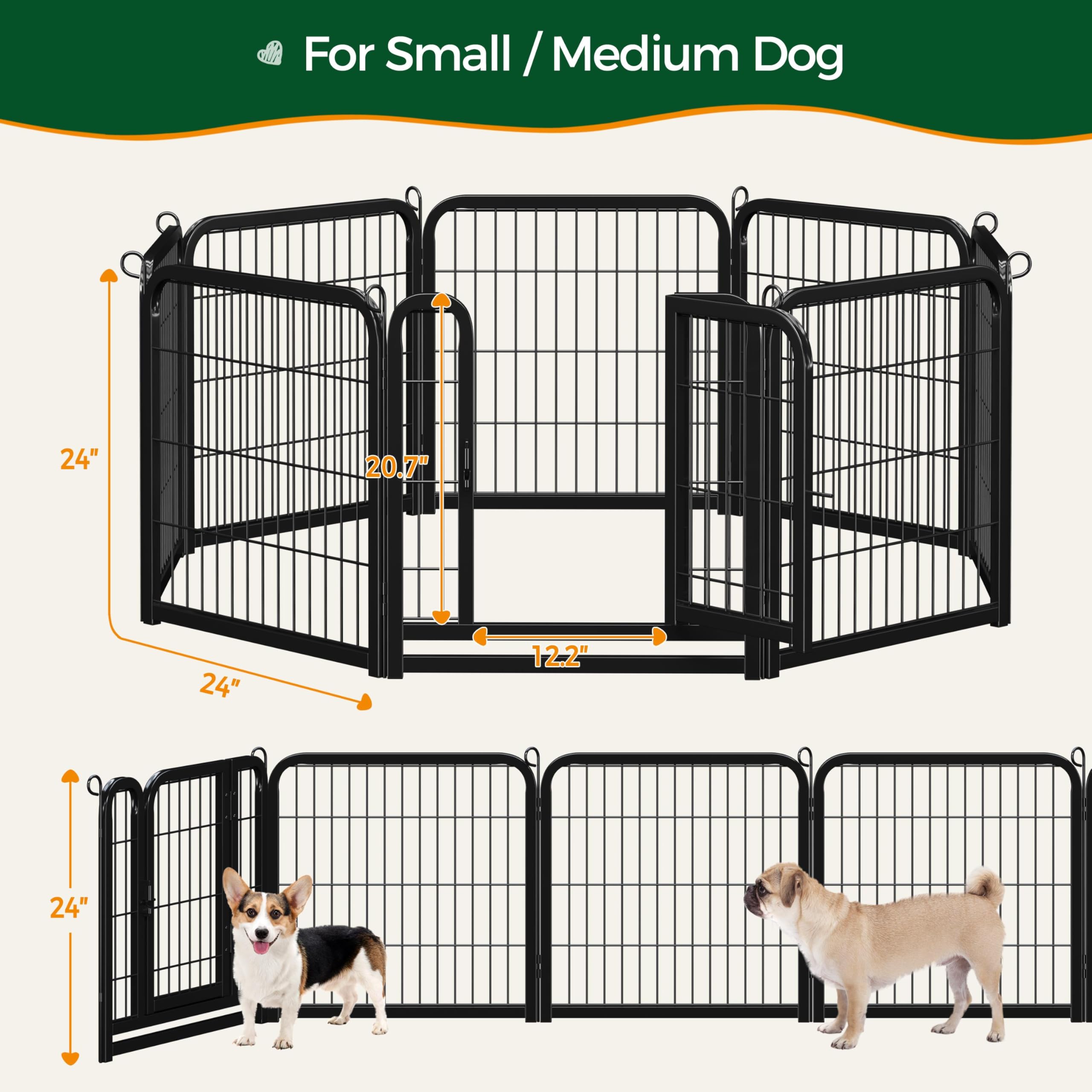 Yaheetech Dog Playpen Outdoor, 24 inch 8 Panels Dog Pen Indoor Heavy Duty Puppy Exercise Pen Metal Pet Fence for RV Camping/Yard/Garden