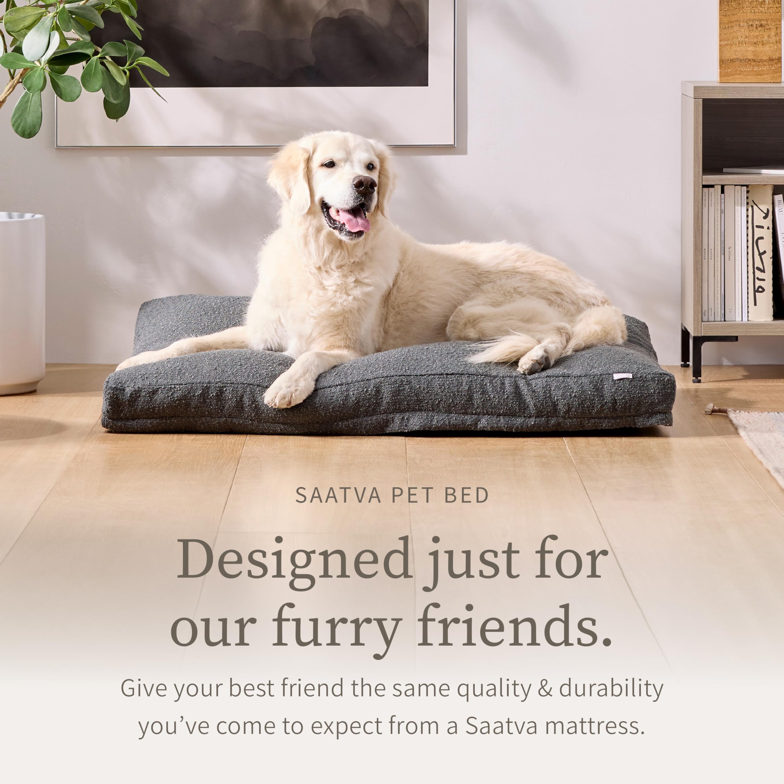 Saatva Dog Bed - Large Pet Bed for Dogs up to 120 lbs - Plush Pillow Top, Removable Cover and Non-Slip Base - Textured Grey - 44”