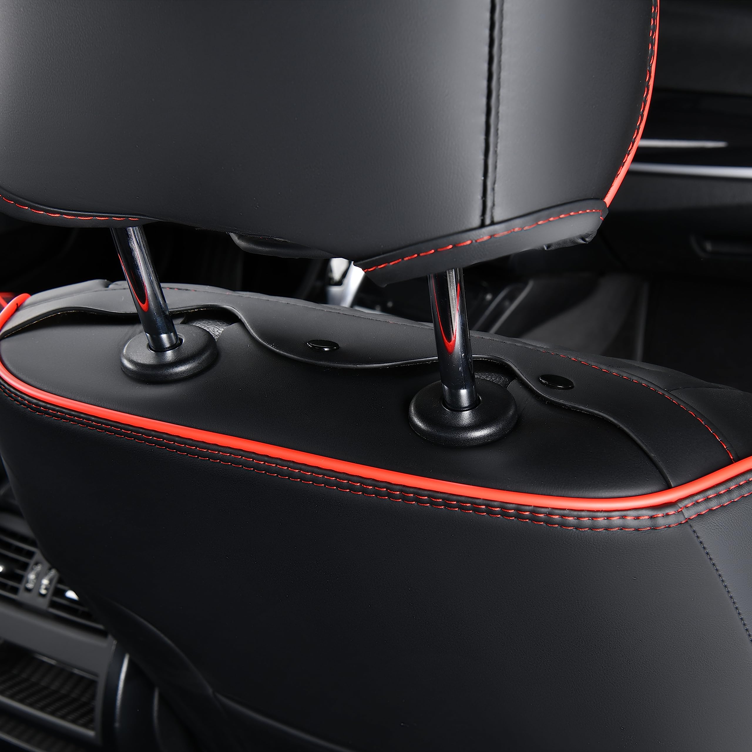 FLORICH Seat Covers for Cars, Waterproof Seat Covers, Leather Car Seat Covers 2 Pack, Universal Seat Cushion Protector for Most Cars Trucks SUV-Black&Red Line