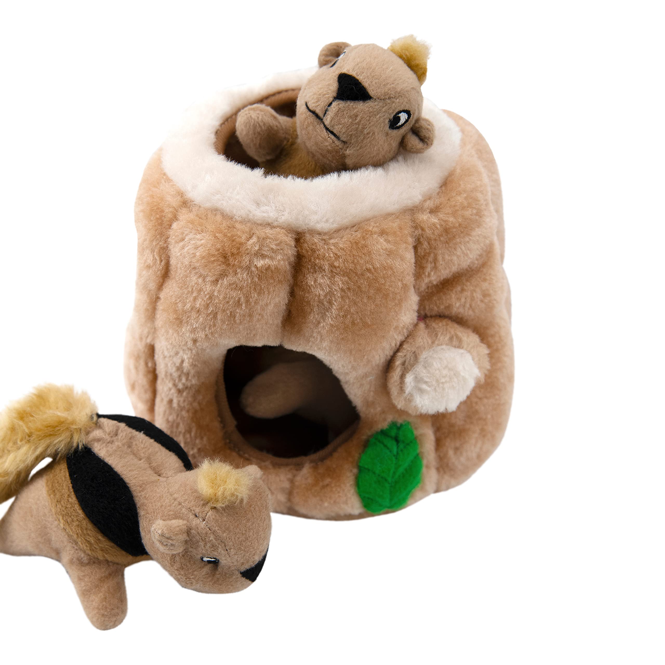 Outward Hound Hide-A-Squirrel Dog Toy – Interactive 2‑in‑1 Plush Puzzle with 3 Squeaky Removable Squirrels, Medium