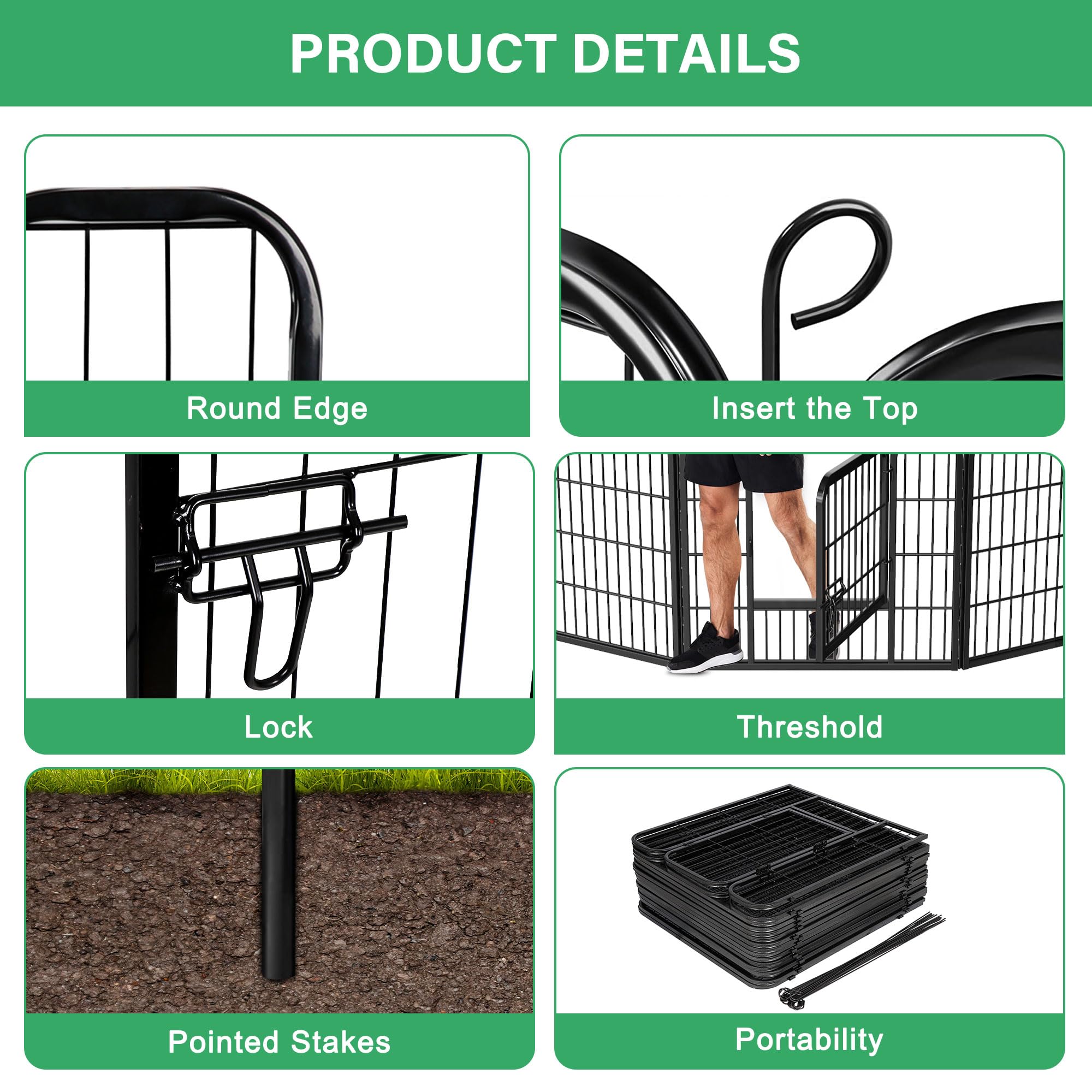 Dog Pen Pet Playpen Kennel Fence Outdoor Indoor Play Yard Puppy Exercise Barrier 31'' W x 24'' H 16 Panels (16 Panels, 24 Inches)