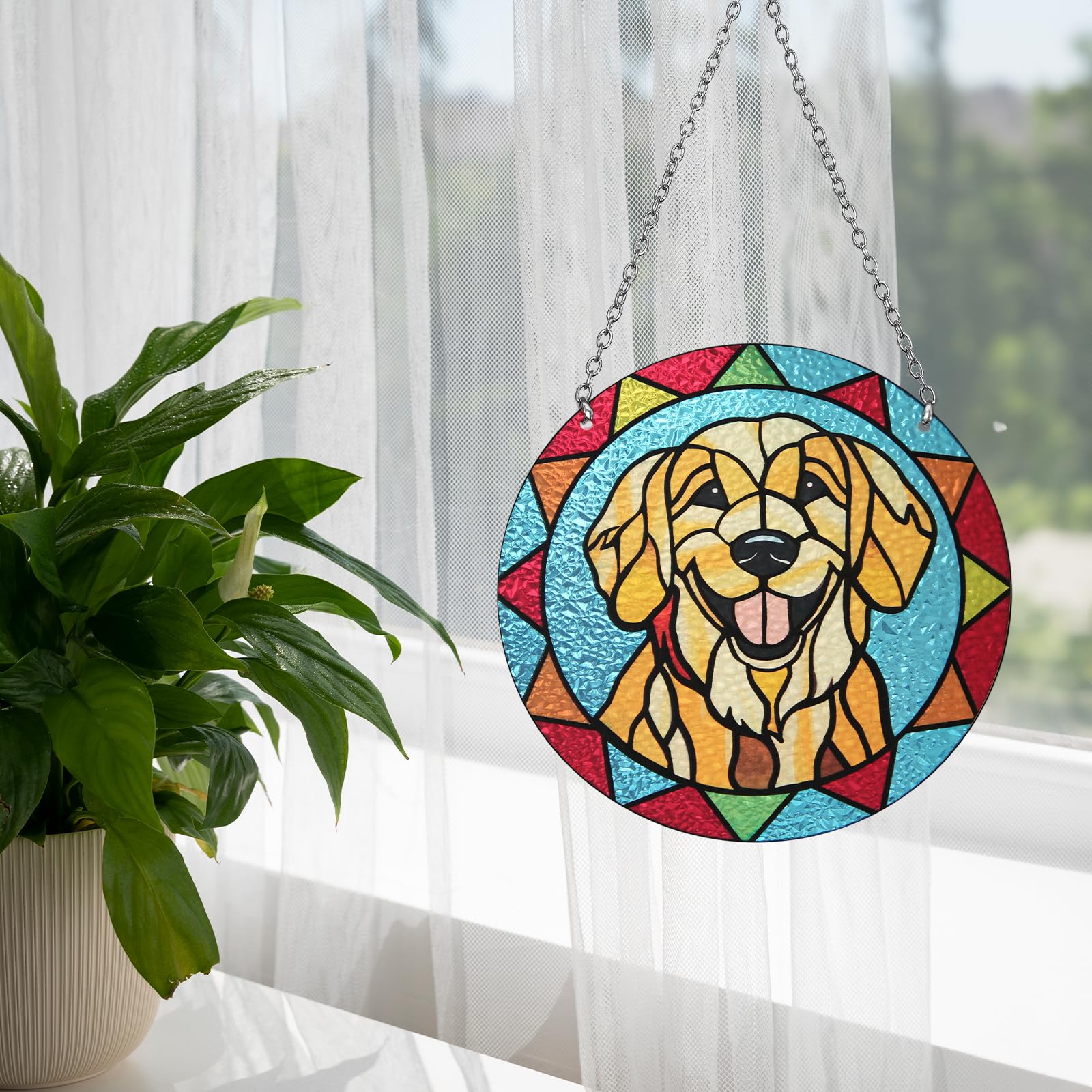 Marwey Dog Memorial Suncatcher - Stained Glass Golden Retriever Gifts Pet Memorial Gifts - Loss of Dog Sympathy Gift - Christmas Ornament for Women Men