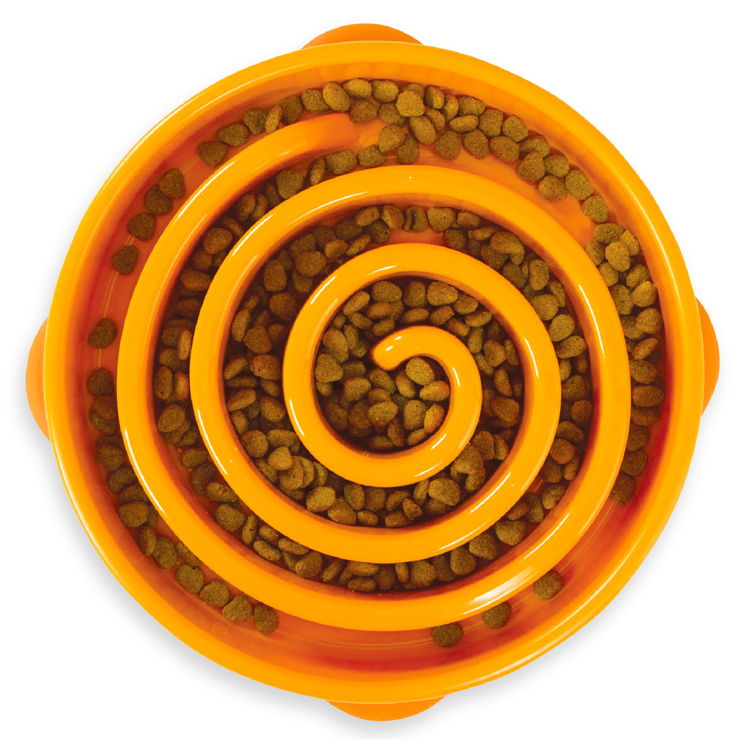 Outward Hound Fun Feeder Slo Bowl – Large 4‑Cup Capacity, Slow Feeding, Medium to Large Dogs, Non‑Slip, Orange, Swirl Pattern