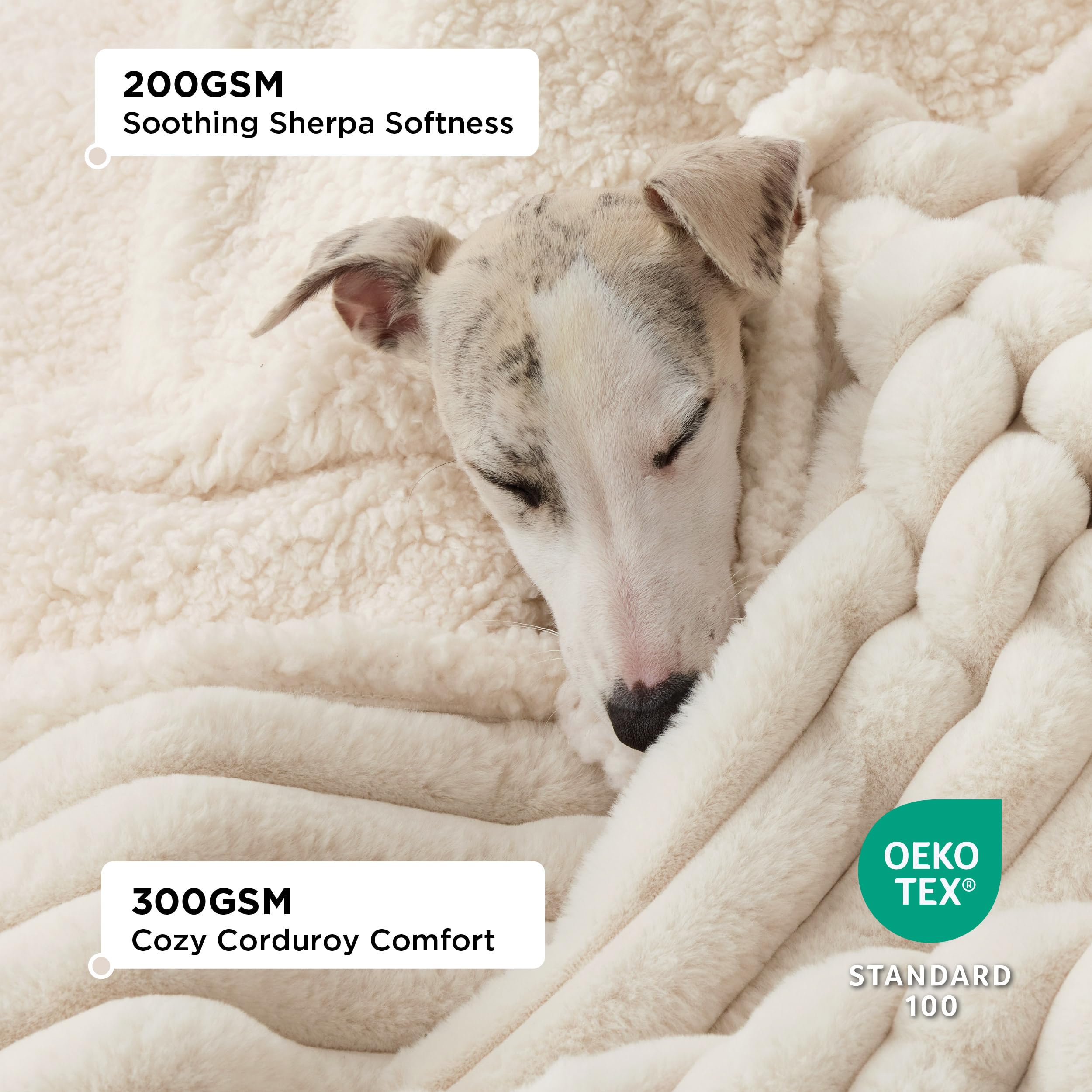 Bedsure ComfyFleece™ Waterproof Blanket for Bed - Soft Plush Dog Blankets for Large Dogs Corduroy Fleece Washable, Cozy Calming Reversible Furniture Protection for Pet Cat,86"x90", Queen,Cream