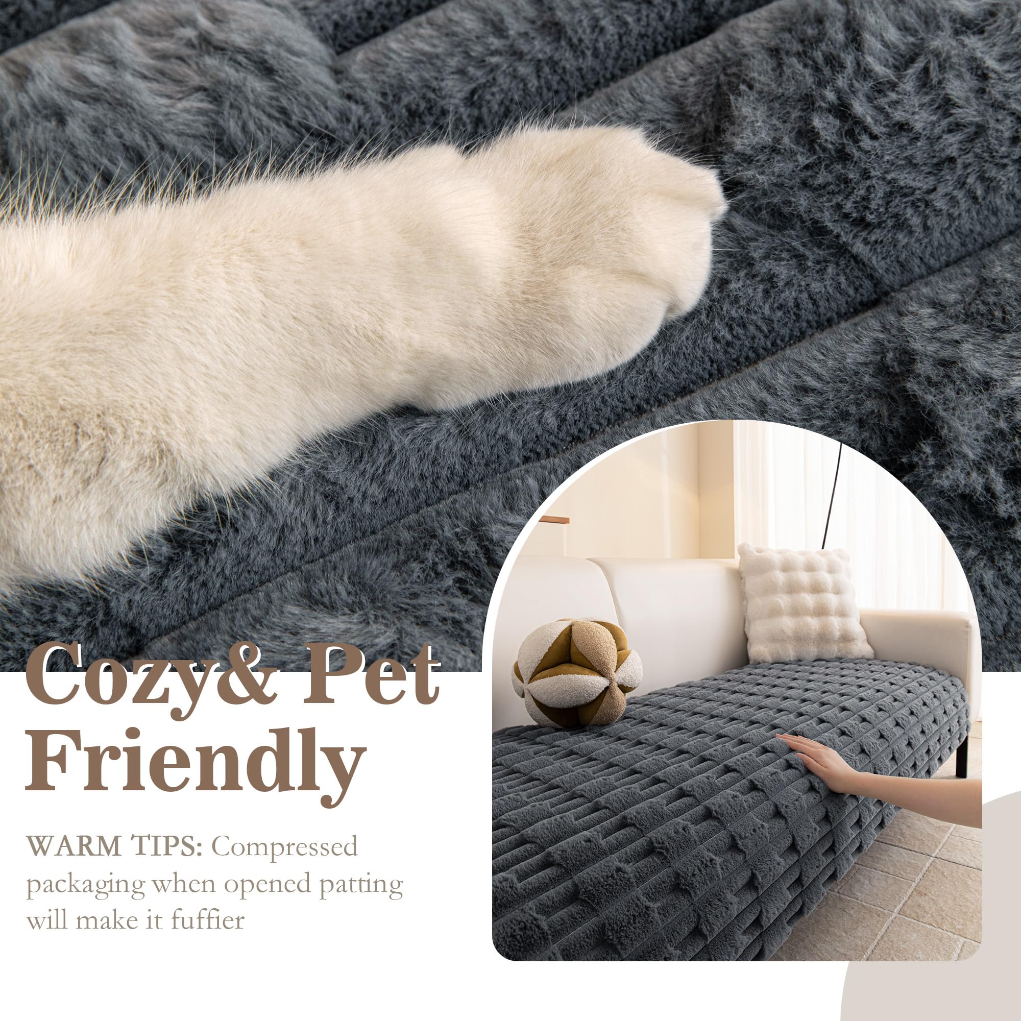 MYSKY HOME 100% Waterproof Couch Cover for Dog, Plush Pet Couch Covers for Sofa Washable, Couch Covers for 2 Cushion Sofa Pet Friendly, Non-Slip Sofa Covers Slipcover Protector, Dark Grey, 35"x63"