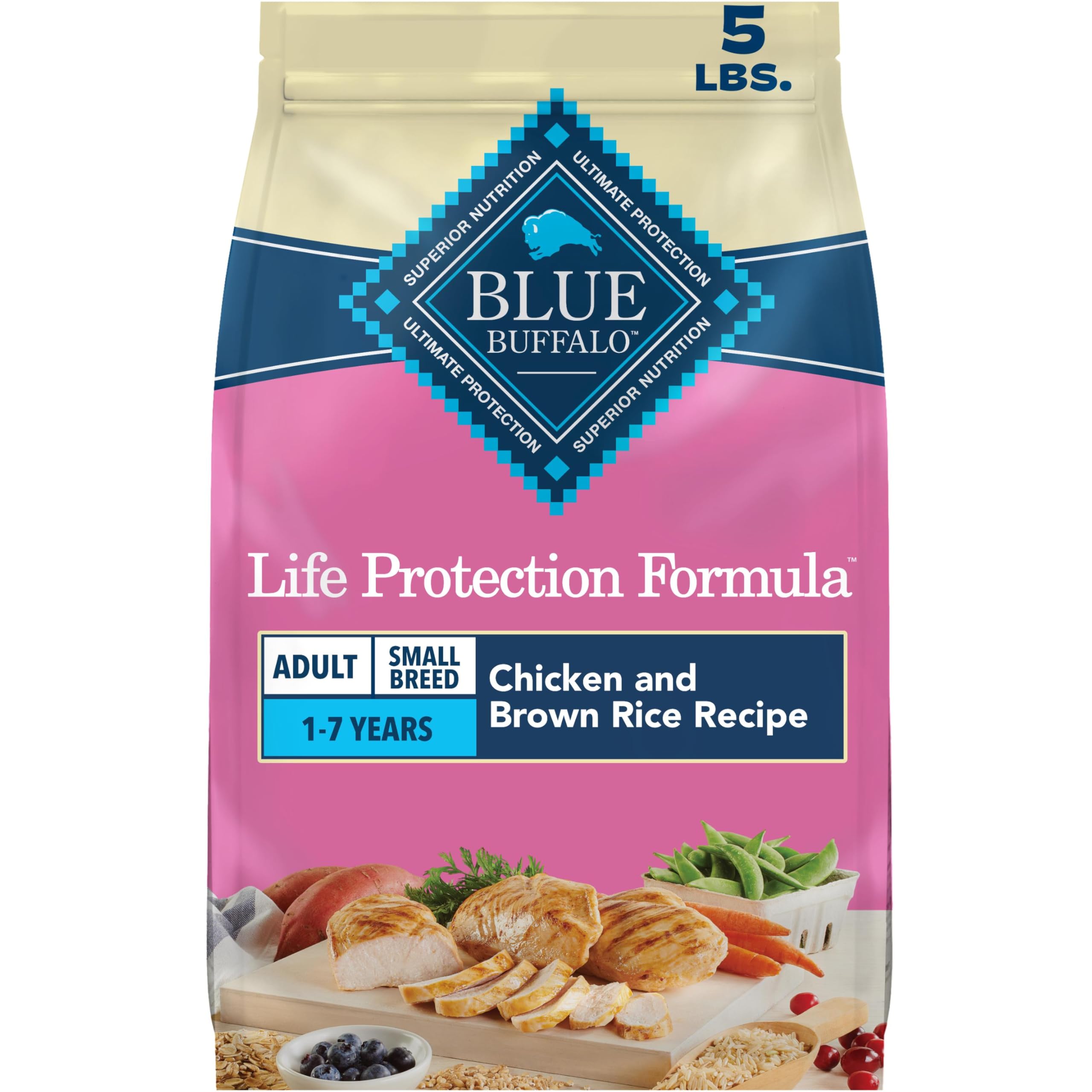 Blue Buffalo Life Protection Formula Chicken & Brown Rice Small Breed Adult Dry Dog Food, Supports Immunity with Antioxidant-Rich LifeSource Bits, Promotes Healthy Muscles, Skin & Coat Health, 5 lbs.
