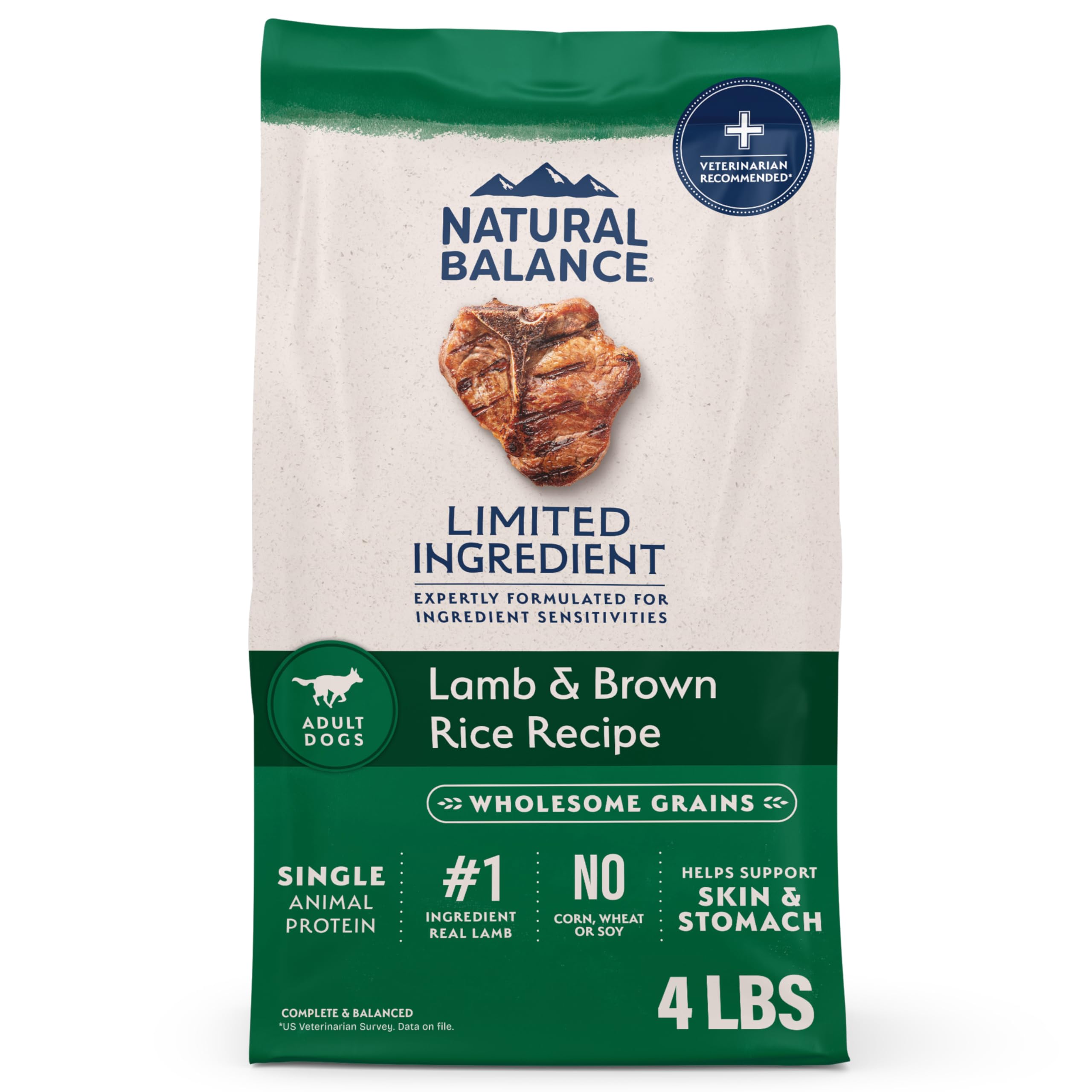 Natural Balance Limited Ingredient Adult Dry Dog Food with Healthy Grains, Lamb & Brown Rice Recipe, 4 Pound (Pack of 1)