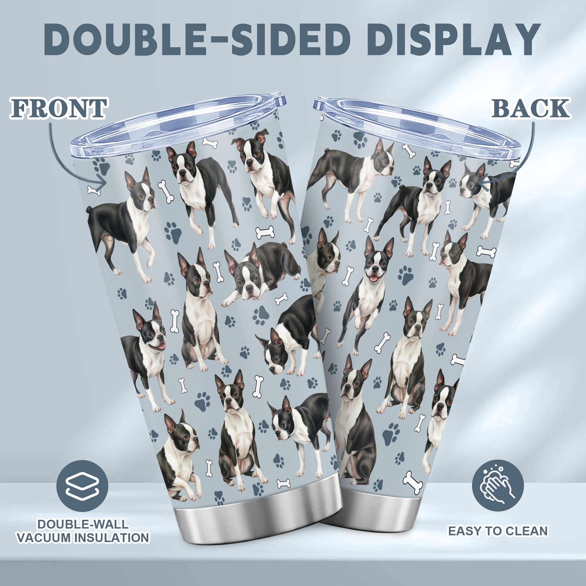 Boston Terrier Gifts for Women Men, 20oz Stainless Steel Insulated Tumbler Travel Cup Mug, Funny and Unique Boston Terrier Gifts for Dog Lover