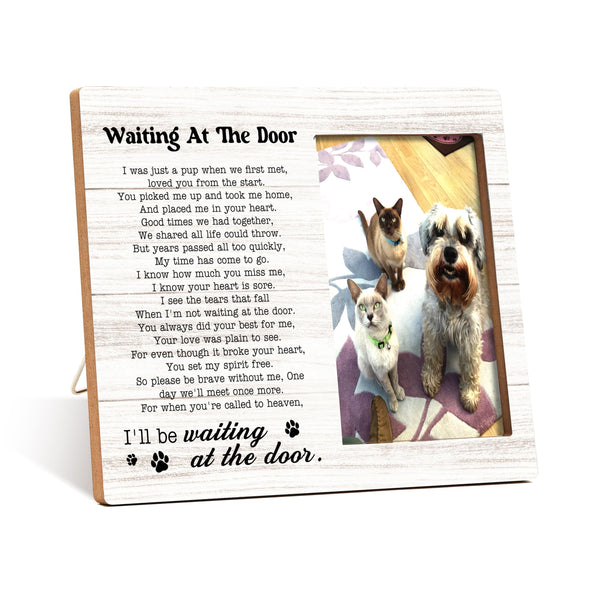 Qiwog Pet Memorial Photo Frame - Waiting At The Door Dog Wooden Tabletop Picture Frame - Sympathy Memorial Gifts For Loss Of Dog Cat Owner - In Loving Memory Frame Favors -72