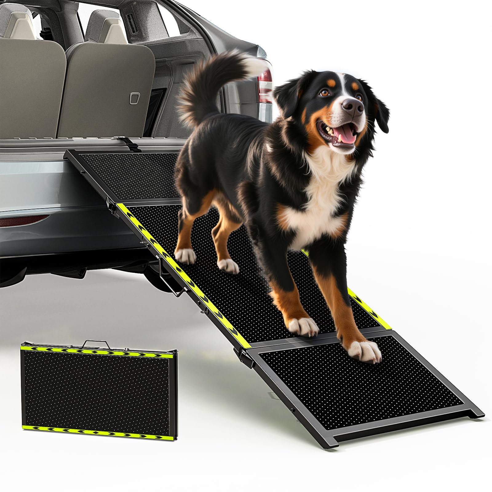 67''L & 20''W Dog Ramp for Car - Portable Extra Wide Pet Ramp for Medium & Large Dogs with Non-Slip Rug Surface, Dog Steps Stair for Car SUV/Truck/RV/High Bed, Up to 200LBS, Black