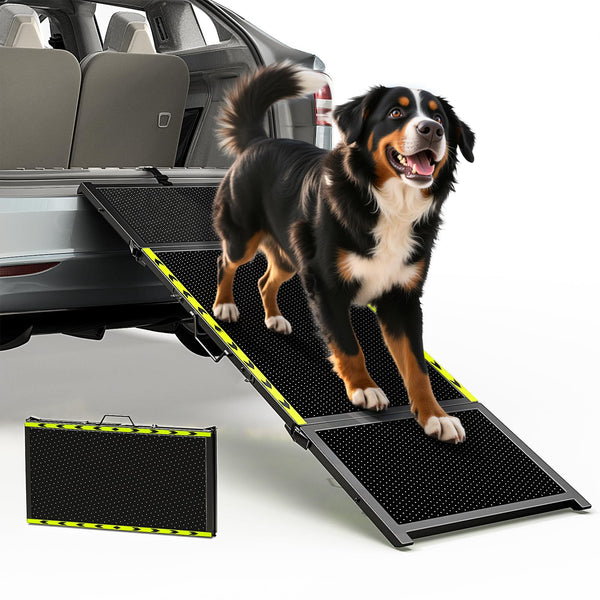 67''L & 20''W Dog Ramp for Car - Portable Extra Wide Pet Ramp for Medium & Large Dogs with Non-Slip Rug Surface, Dog Steps Stair for Car SUV/Truck/RV/High Bed, Up to 200LBS, Black