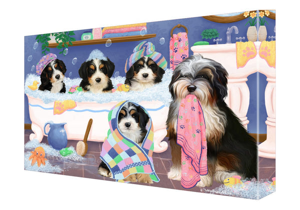 Doggie of the Day Rub A Dub Dogs In A Tub Bernedoodle Dog Canvas Wall Art - Premium Quality Ready to Hang Room Decor Wall Art Canvas - Unique Animal Printed Digital Painting for Decoration - 12"x12"