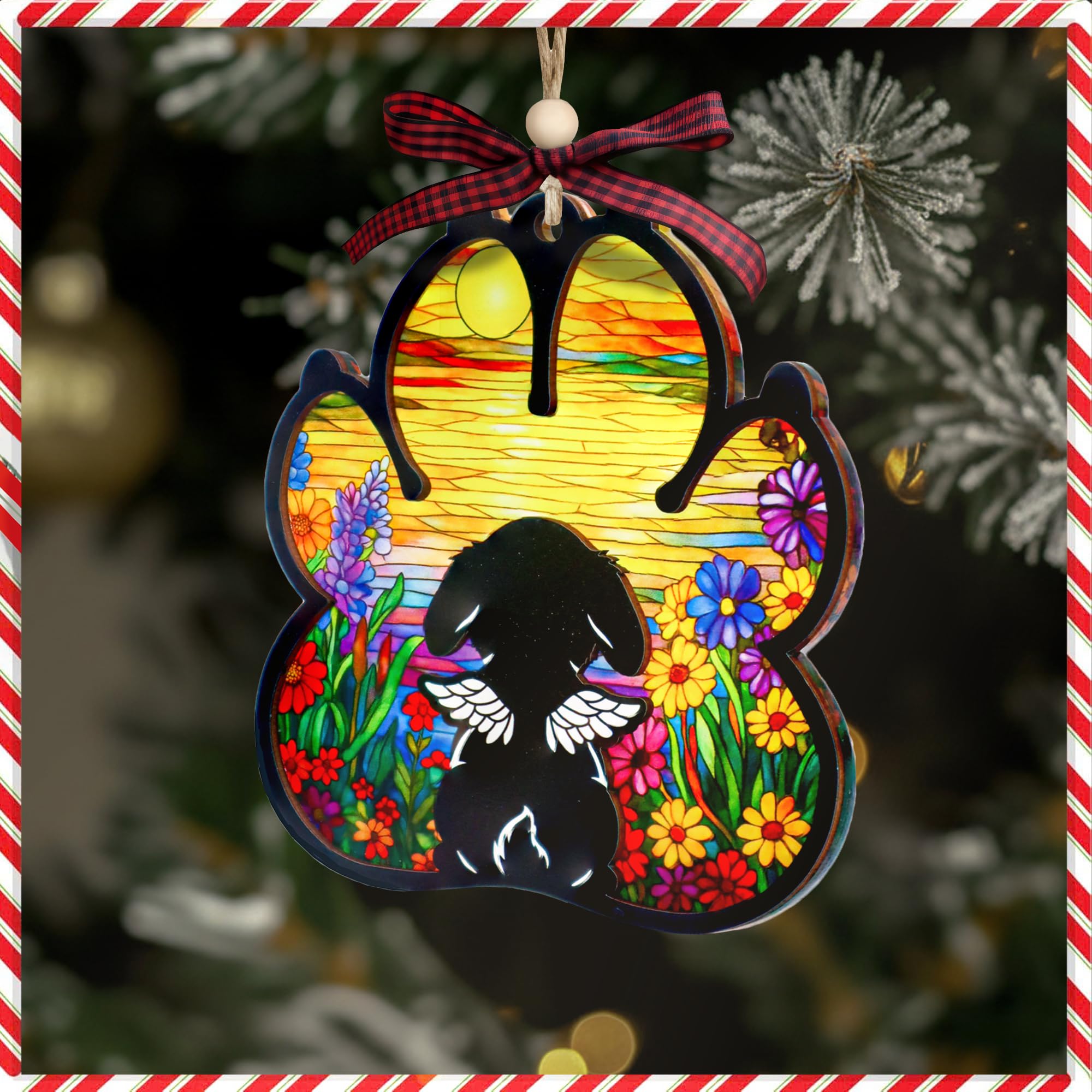 Dog Paw Memorial Ornament with Sympathy Card, Dog Memorial Suncatcher, Pet Remembrance Ornament, Sympathy Gifts for Loss of Dogs, Passing Away Gifts for Dogs Mom Women