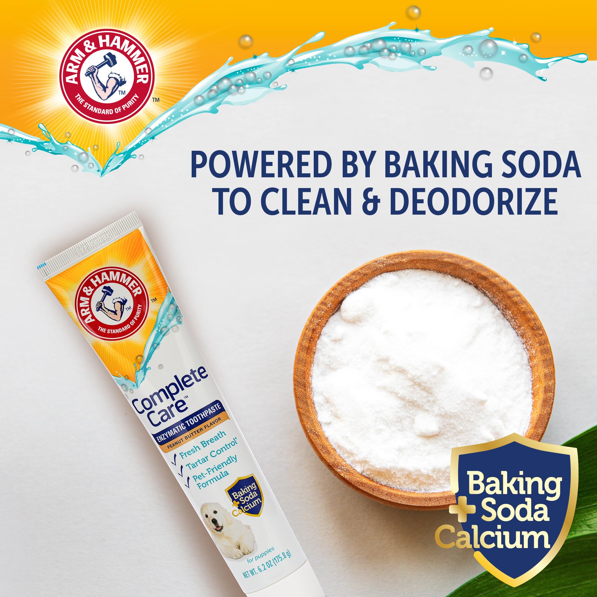 Arm & Hammer Complete Care Enzymatic Dog Toothpaste, Peanut Butter Flavor, Baking Soda and Calcium, Enzymatic Tartar Control Formula, Non-Toxic, Fluoride Free, 6.2 Oz