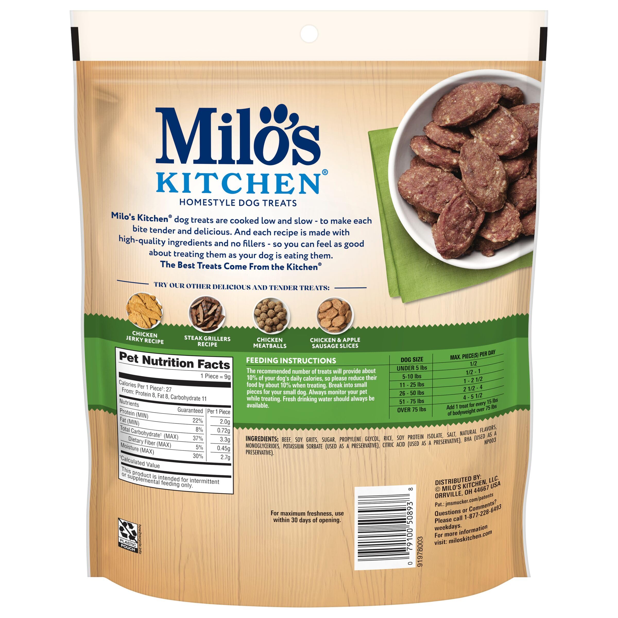 Milo's Kitchen Beef Sausage Slices With Rice Dog Treats, 18 Ounce