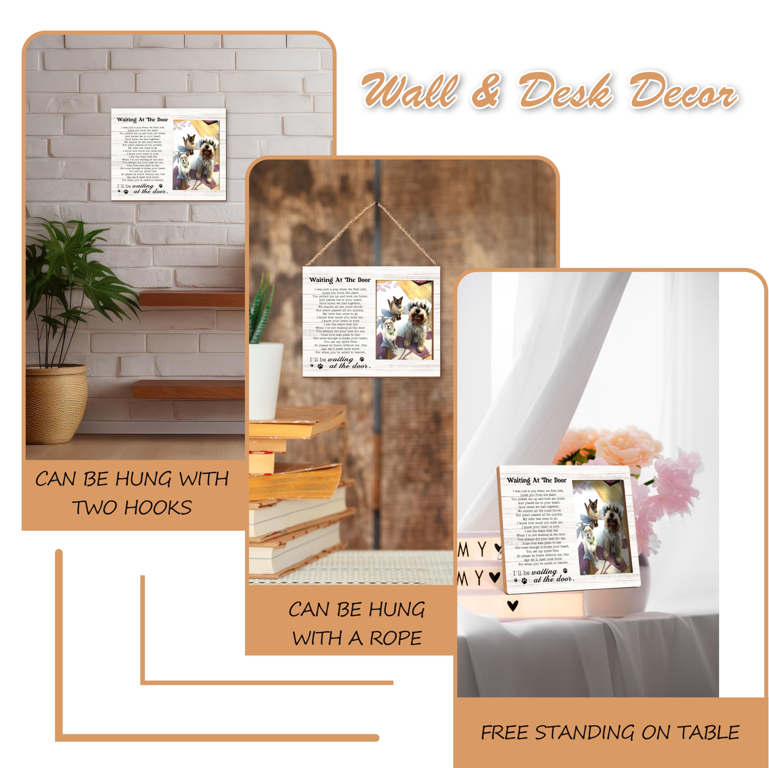 Qiwog Pet Memorial Photo Frame - Waiting At The Door Dog Wooden Tabletop Picture Frame - Sympathy Memorial Gifts For Loss Of Dog Cat Owner - In Loving Memory Frame Favors -72