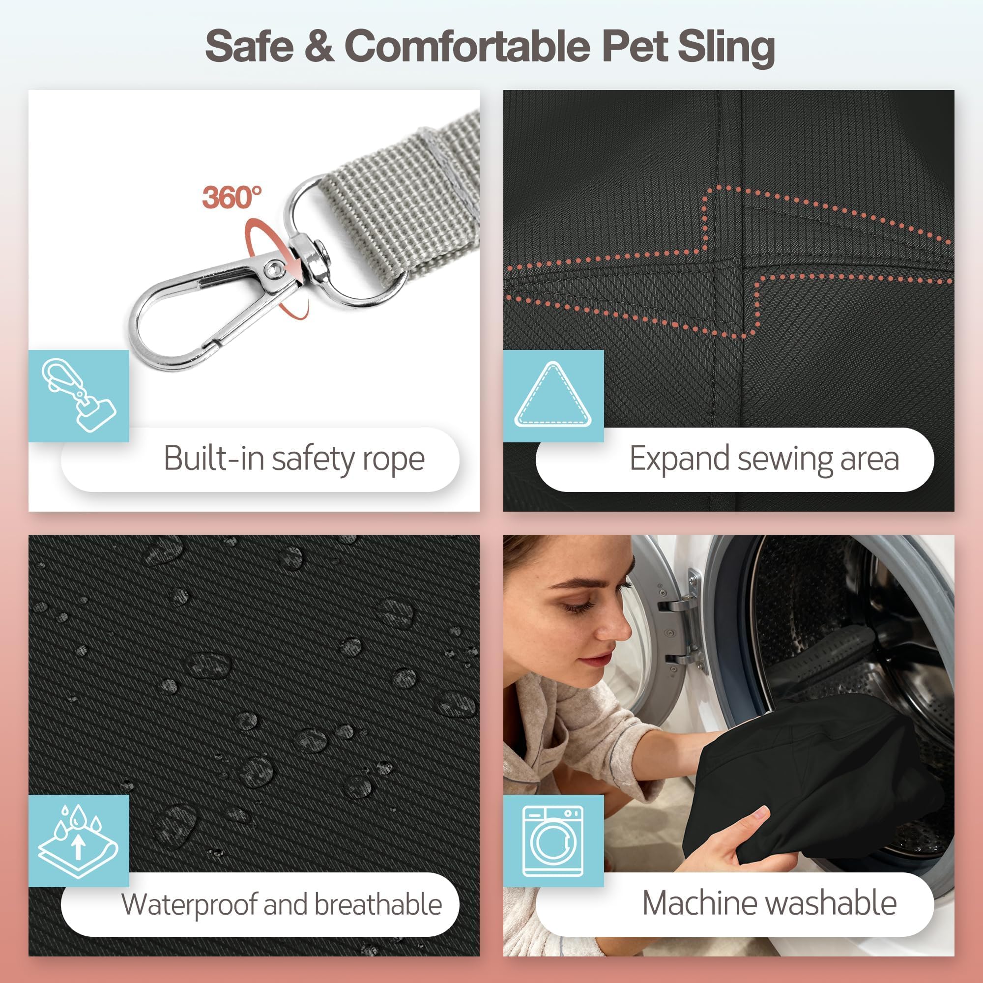 YUDODO Fashion Dog Sling Carrier for Small Dogs Lightweight Crossbody Pet Bag with Safety Strap, Pocket Storage, Machine Washable, Comfortable Travel & Outdoor Sling up to 9 lbs Black