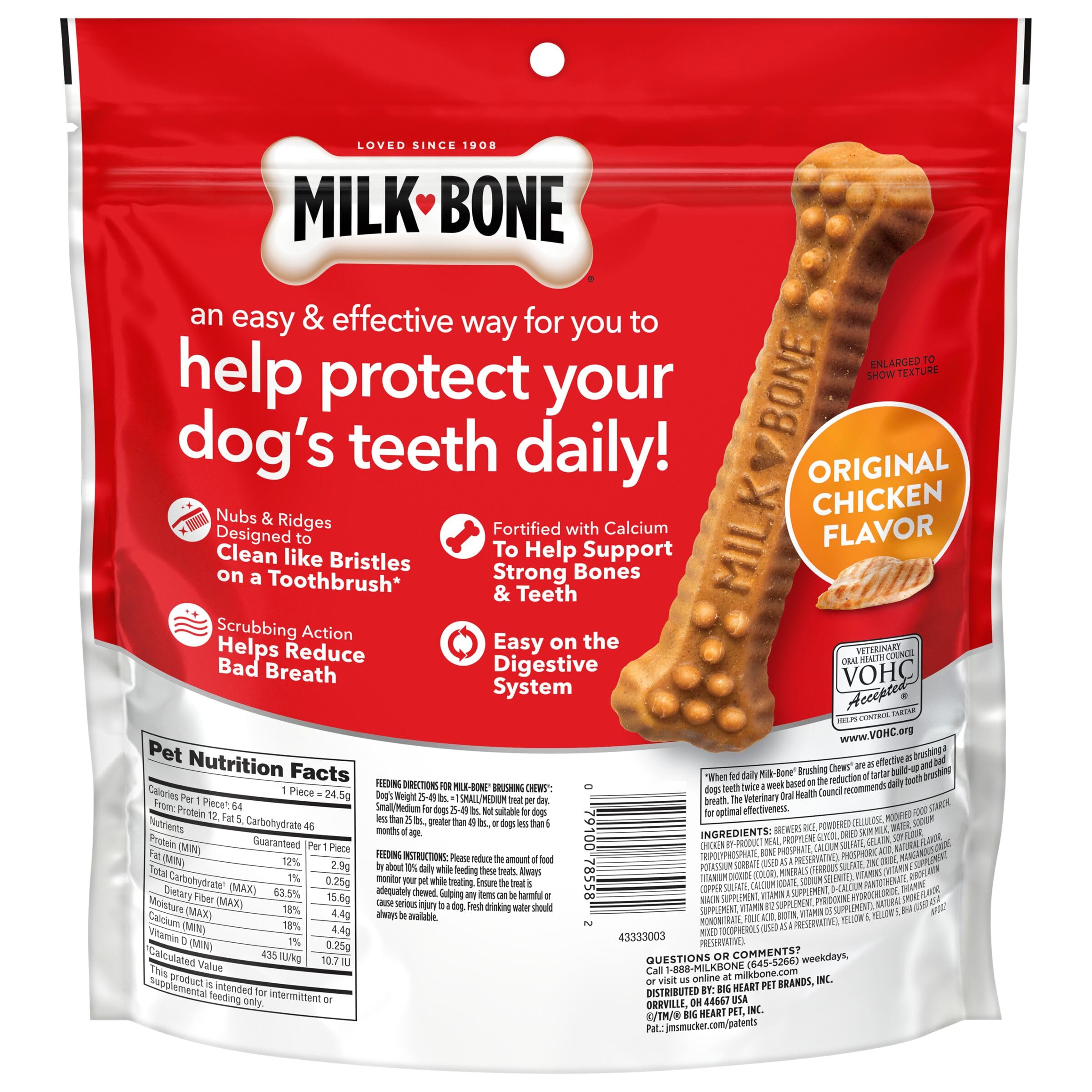 Milk-Bone Brushing Chews Original Chicken Flavor Daily Dental Dog Treats, Small/Medium, 19.6 Oz. Bag