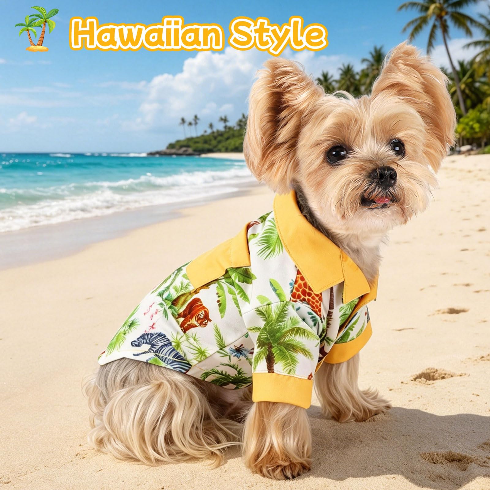 Yikeyo Dog Shirt,Hawaiian Dog Shirts for Small Dogs,Doggie Summer Clothes,Cool Beach Puppy T-Shirt with Sun Protection,Breathable Soft Pet Outfit(Yellow Giraffe,XS,Chest 9.44in)