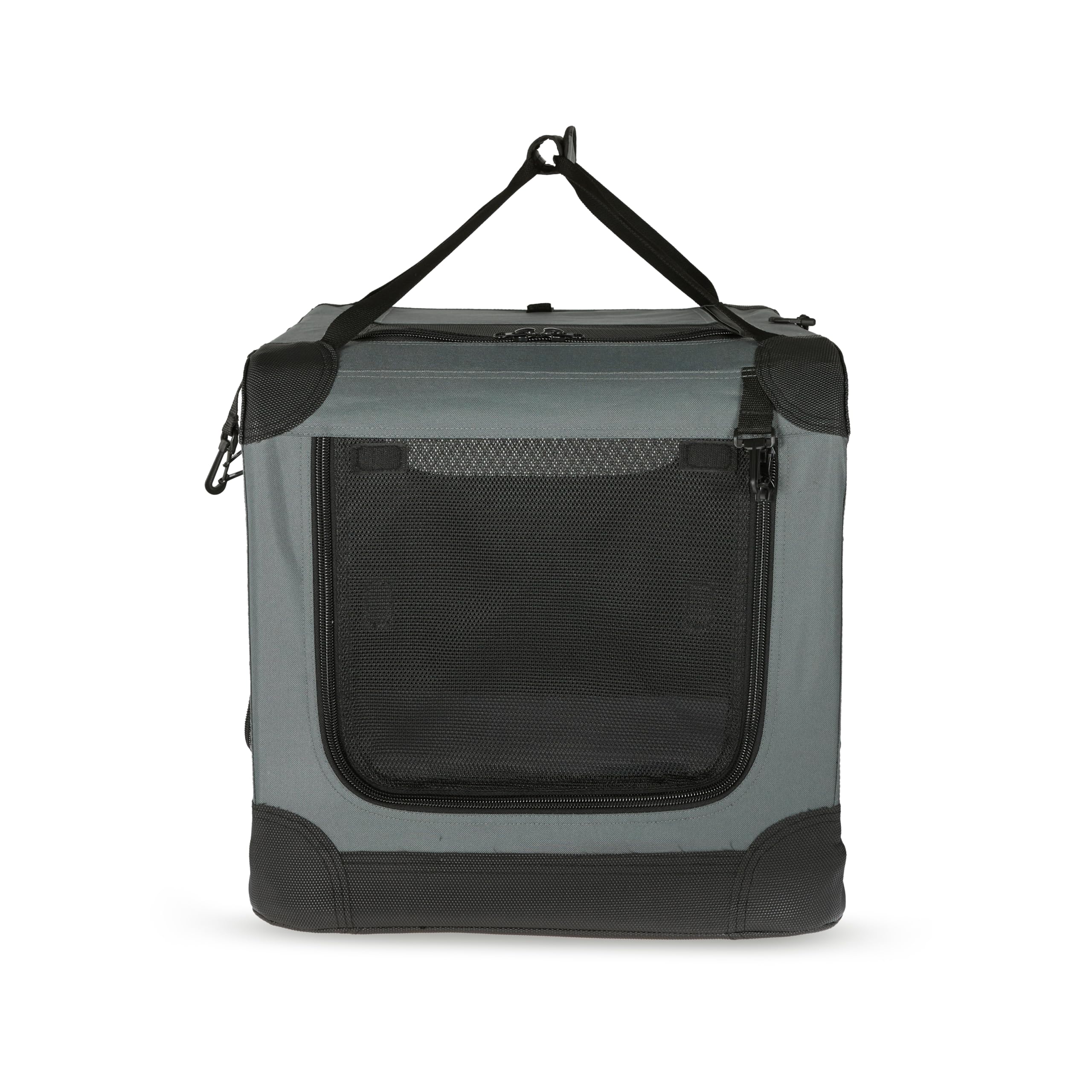Amazon Basics Portable Folding Soft Dog Crate, 4-Doors, Collapsible Travel Kennel for Cat, Dog, and Small Animals, Quick Setup, Small 26" x 18" x 18", Grey