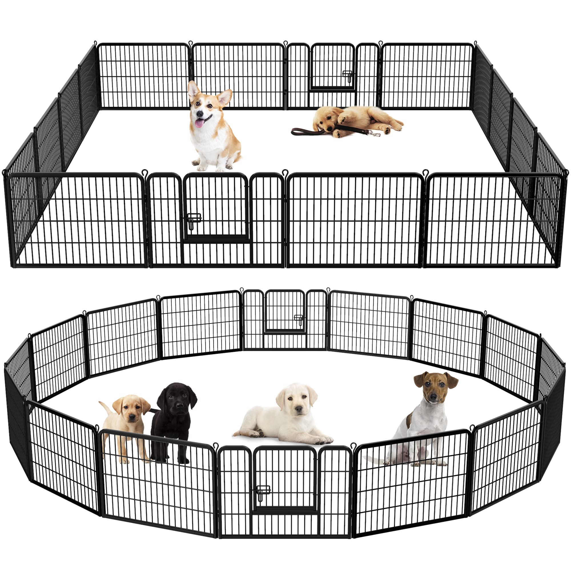 Dog Pen Pet Playpen Kennel Fence Outdoor Indoor Play Yard Puppy Exercise Barrier 31'' W x 24'' H 16 Panels (16 Panels, 24 Inches)