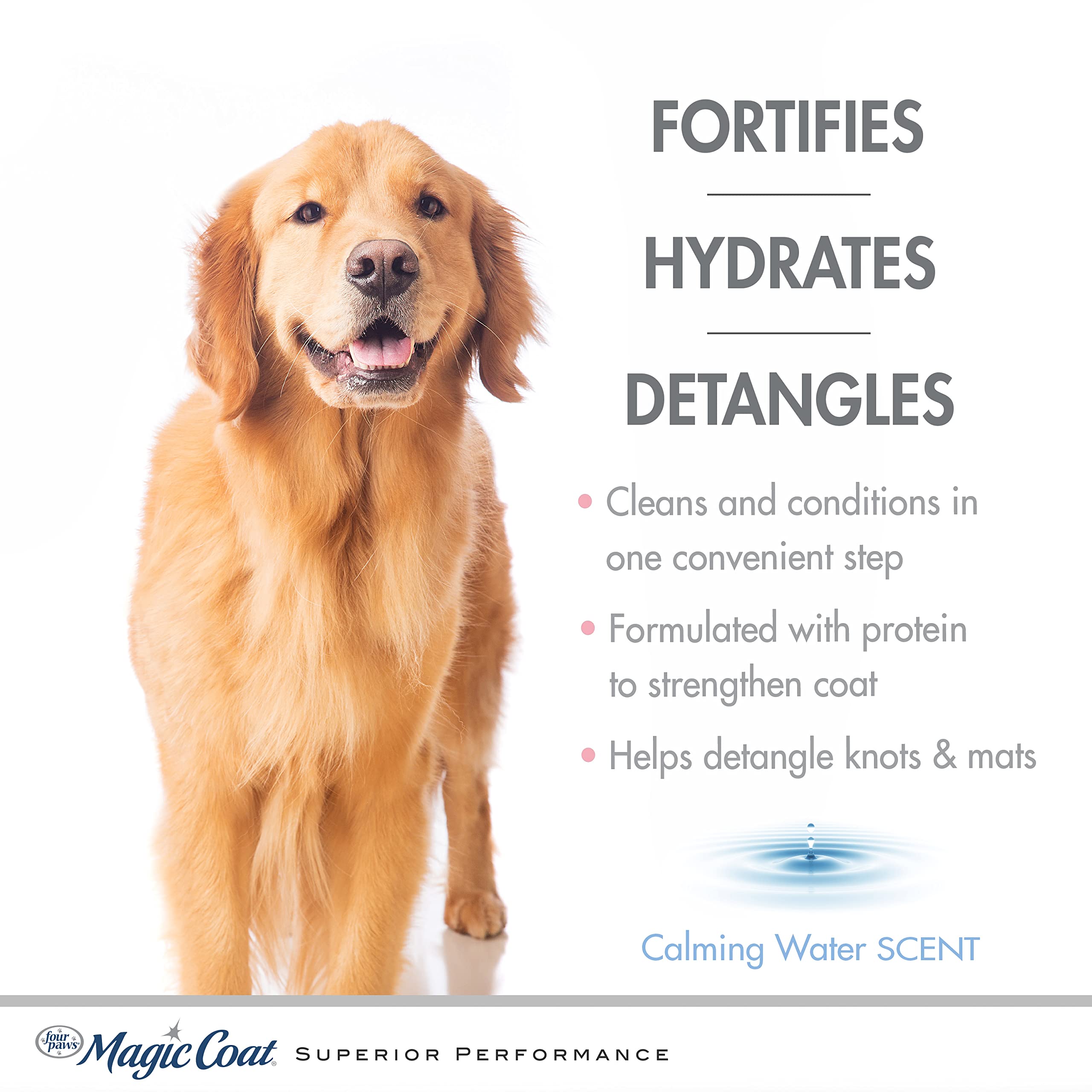 Four Paws Magic Coat Cleans & Conditions 2-in-1 Shampoo and Conditioner for Dogs, Moisturizing Dog Wash for Itchy Dry Skin, Dog Grooming, Calming Water Scent, 16 Ounce
