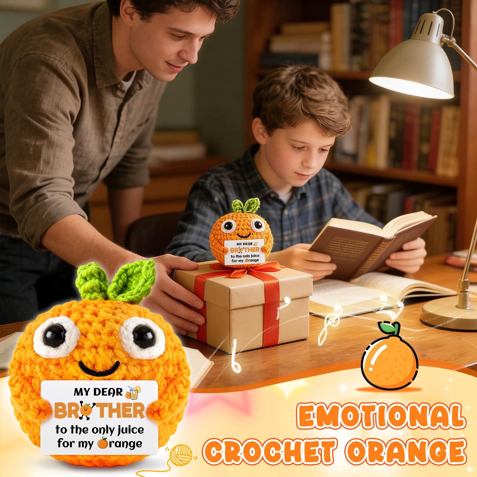 hixkvpen Funny Brothers Gifts from Sister Brother Emotional Up Support Crochet Orange Gifts Graduation Easter Basket Stuffers Fillers Fathers Day for Big Little Bro Brothers Cute Orange Decor