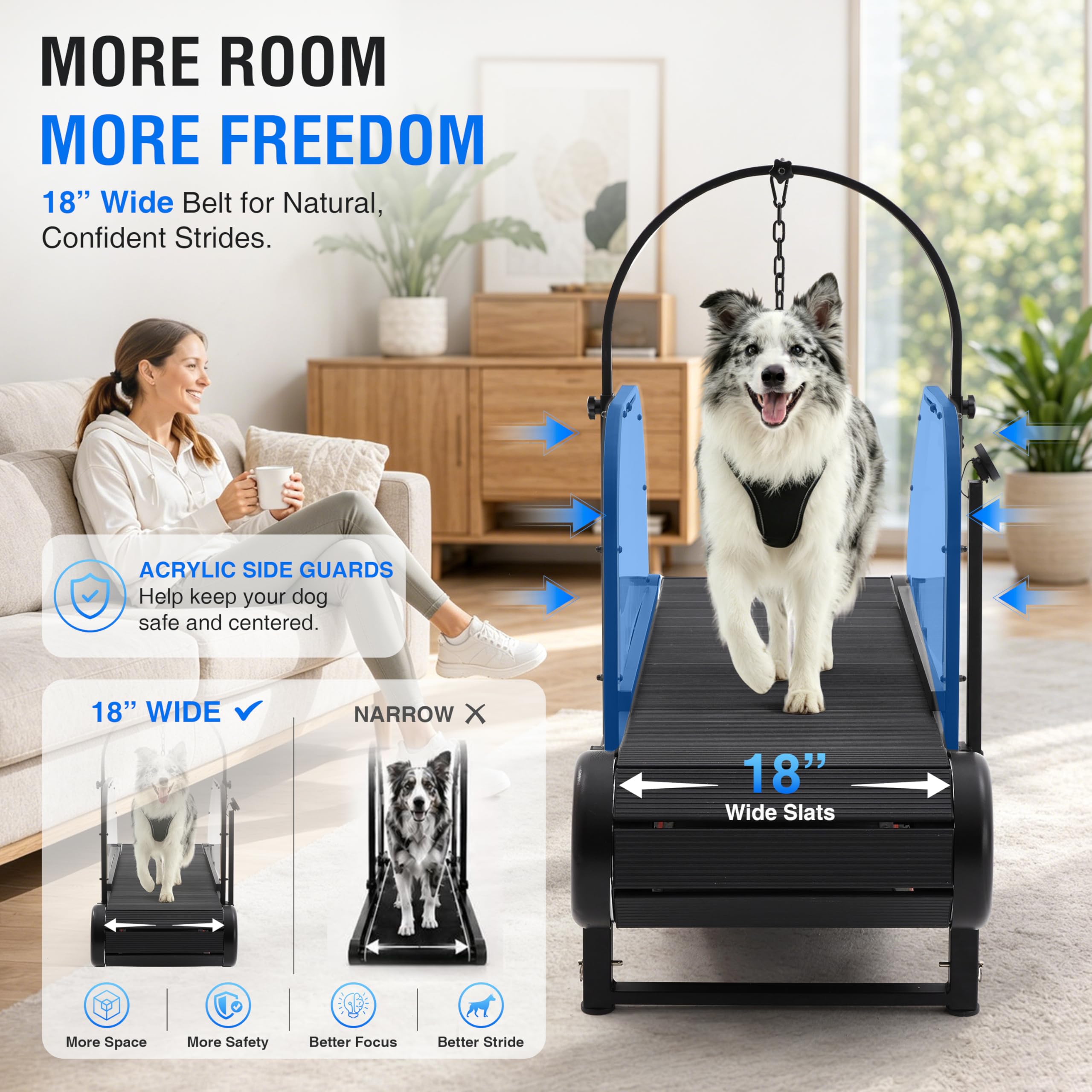 Moysoon Non-Motorized Dog Treadmill for Large Dogs with Pedometer, Wide Running Slatmill, Self-Powered with Brake, 5-Level Incline, Heavy Duty Slatmill for Indoor Exercise Equipment