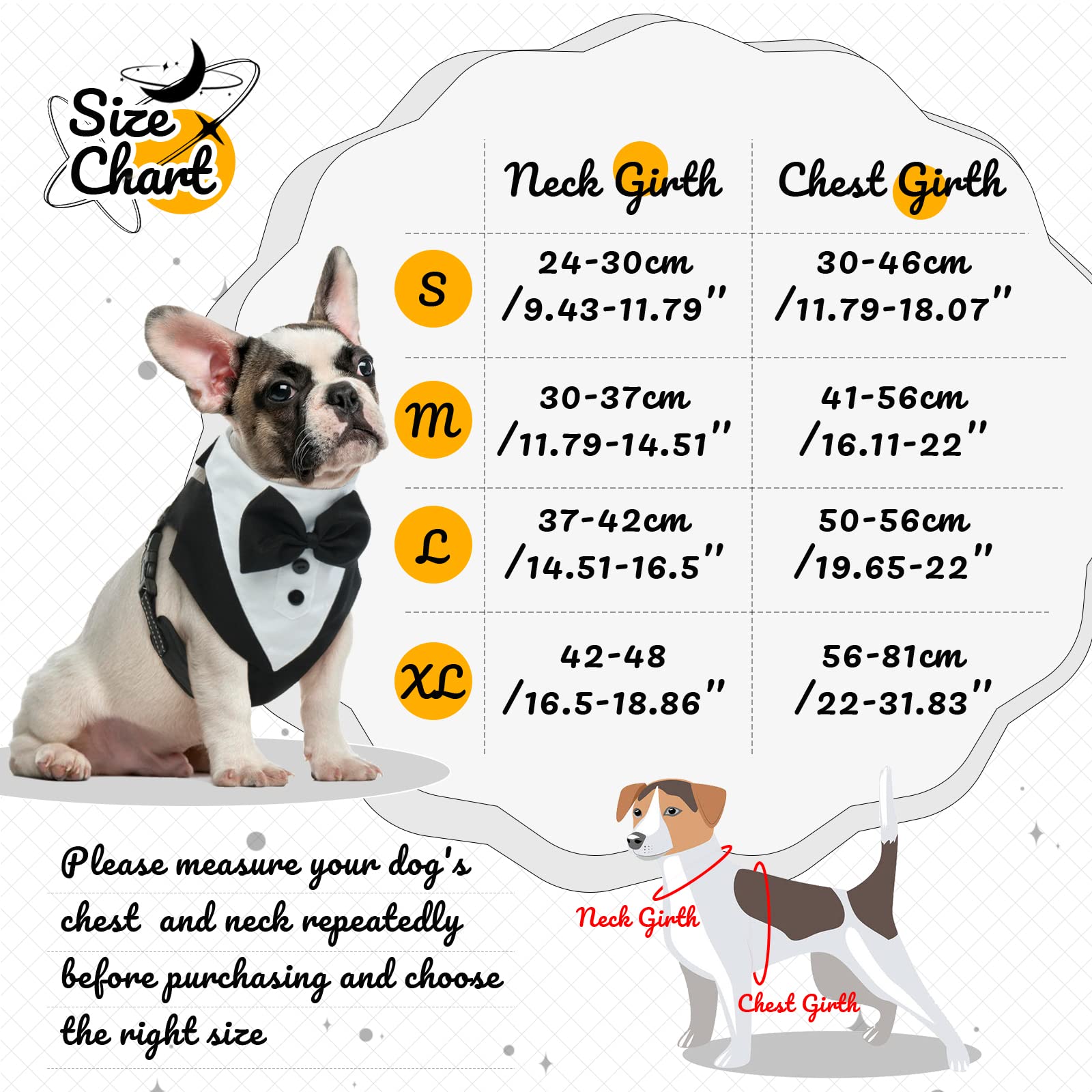 OUOBOB Dog Tuxedo Harness, No Pull Dog Tuxedo Vest Harness with Leash, Adjustable Doggie Wedding Suit Costume with Bow Tie for Small Medium Dogs, Birthday, Walking (Balck M)