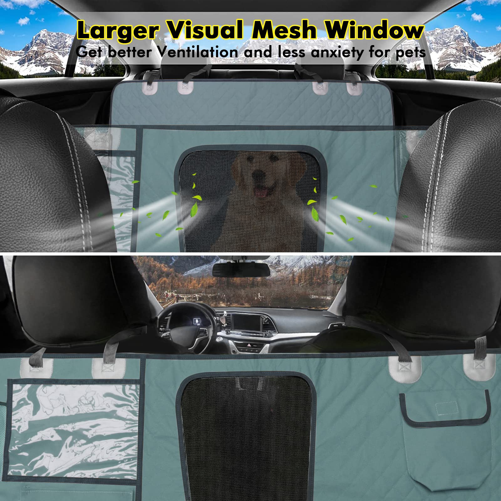 GURETER Back Seat Cover for Dogs, Waterproof Scratchproof Washable Pet Covers Cars Protection Against Dirt and Fur, Non-slip Durable Car Dog Backseat with Mesh Window, Grey Blue, CWLSGU2