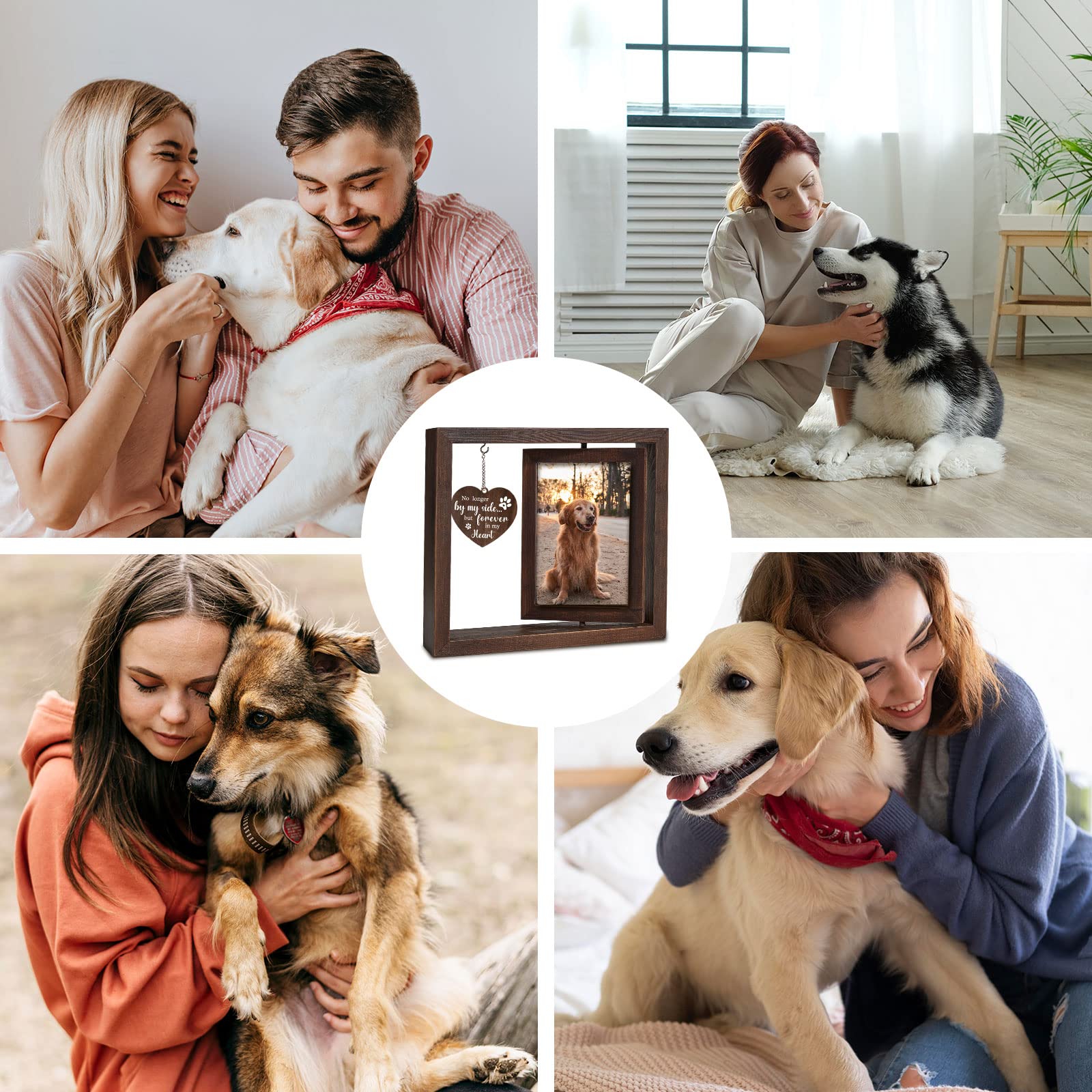 Jigfoxy Dog Memorial Gifts for Loss of Dog - Rotating Wooden Picture Frame for 4x6 Photo - Pet Memorial Gifts - Loss of Cat Sympathy Bereavement Remembrance Gift