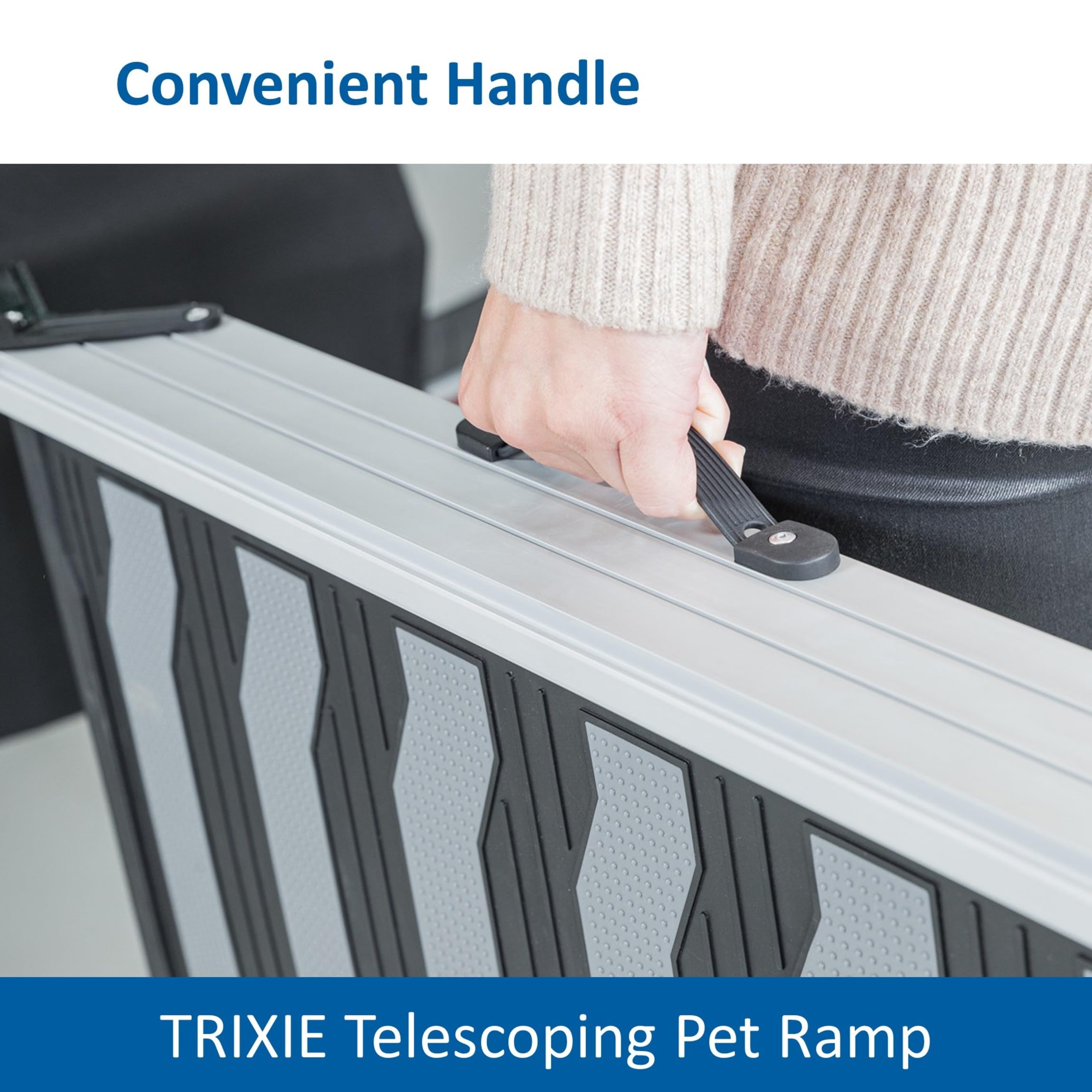 Trixie Telescoping Dog Ramp Made of Lightweight Aluminium - Pet Ramp for Large Cars and SUVs - Easily Adjustable - in Silver/Black