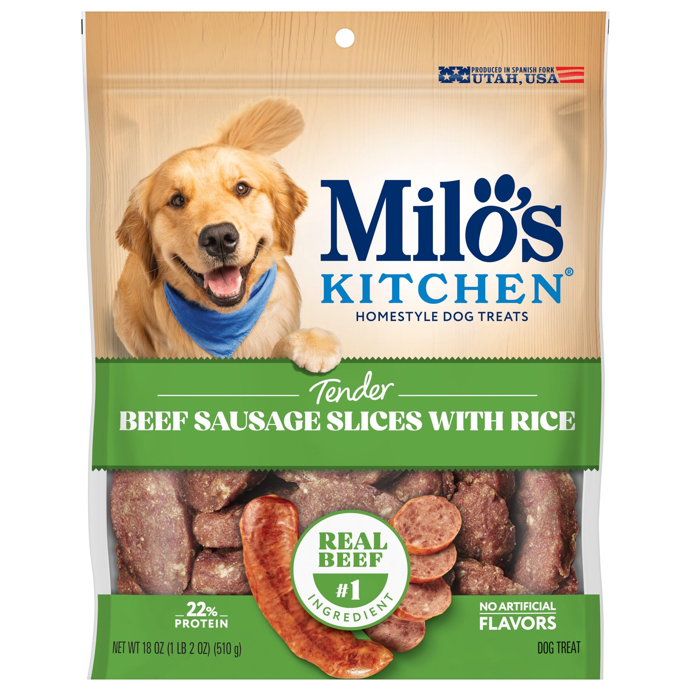 Milo's Kitchen Beef Sausage Slices With Rice Dog Treats, 18 Ounce