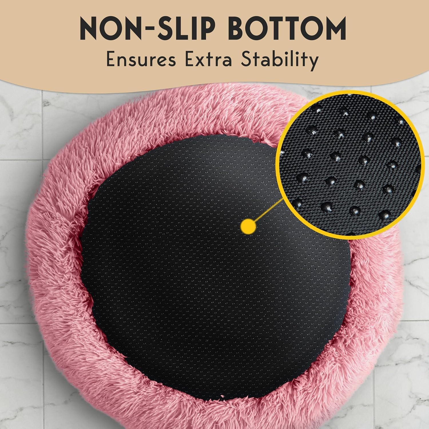 PetJett Large Dog Bed - 36'' Calming Donut Dog Beds, Anti-Slip & Washable Large Round Bed, Fluffy Faux Fur Pet Bed, Super Soft Anti-Anxiety Premium Comfort Bed, Fits Dogs up to 80 lbs - Pink