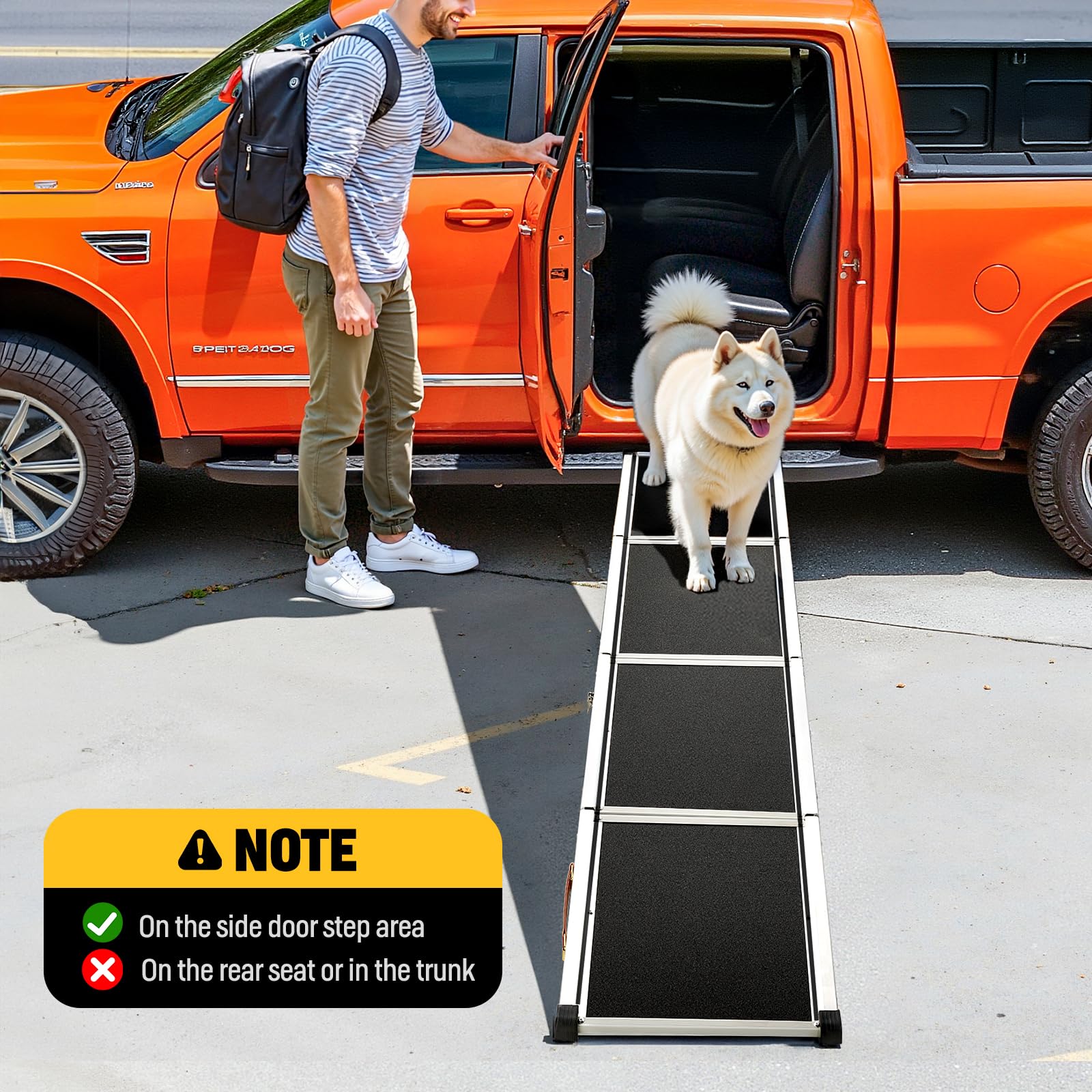 71" Aluminum Alloy Dog Ramp for Car SUV Truck Side Door, Foldable Outdoor Pet Ramp with Heavy Duty Steel Hinges, Non-Slip Traction Surface, Sturdy Ramp for Large Dogs Up to 200 LBS
