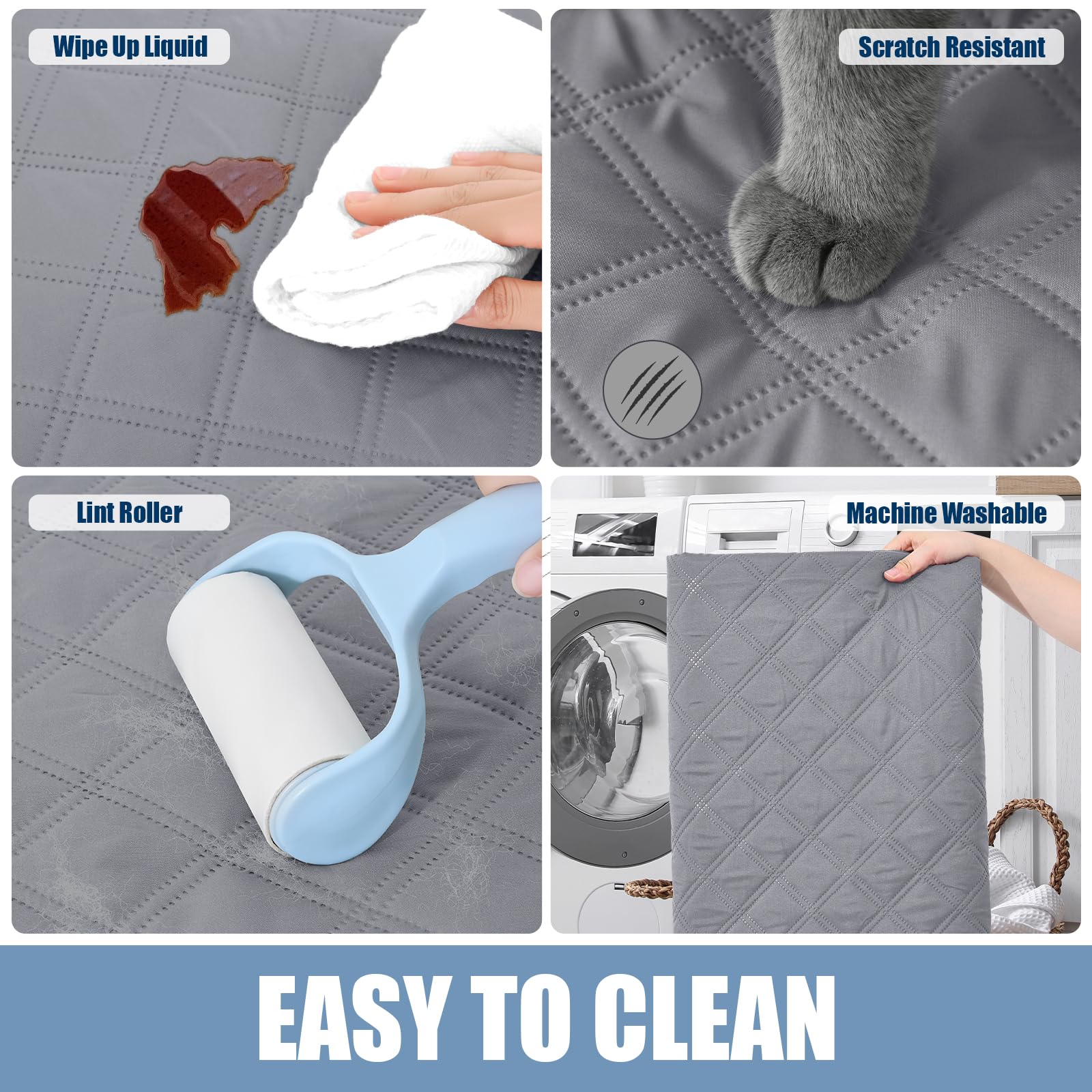 Smiry Waterproof Couch Covers for Dogs Washable, Reversible Pet Couch Covers for 3 Cushion Sofa Pet Friendly, Soft Sofa Furniture Protector for Dogs Cat Kids, Checkered (30"x70", Grey/Dark Grey)