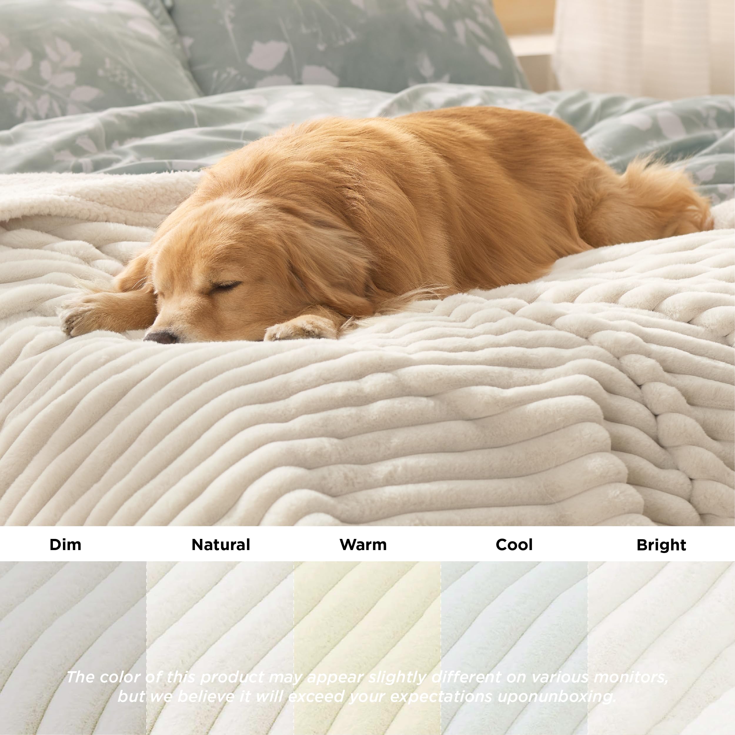 Bedsure ComfyFleece™ Waterproof Blanket for Bed - Soft Plush Dog Blankets for Large Dogs Corduroy Fleece Washable, Cozy Calming Reversible Furniture Protection for Pet Cat,86"x90", Queen,Cream