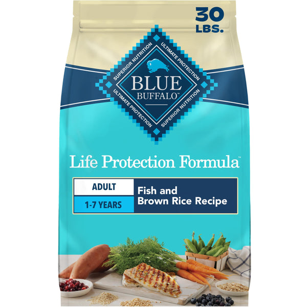 Blue Buffalo Life Protection Formula Fish & Brown Rice Adult Dry Dog Food, Supports Immunity with Antioxidant-Rich LifeSource Bits, Promotes Healthy Muscle Development, Skin & Coat Health, 30 lbs.